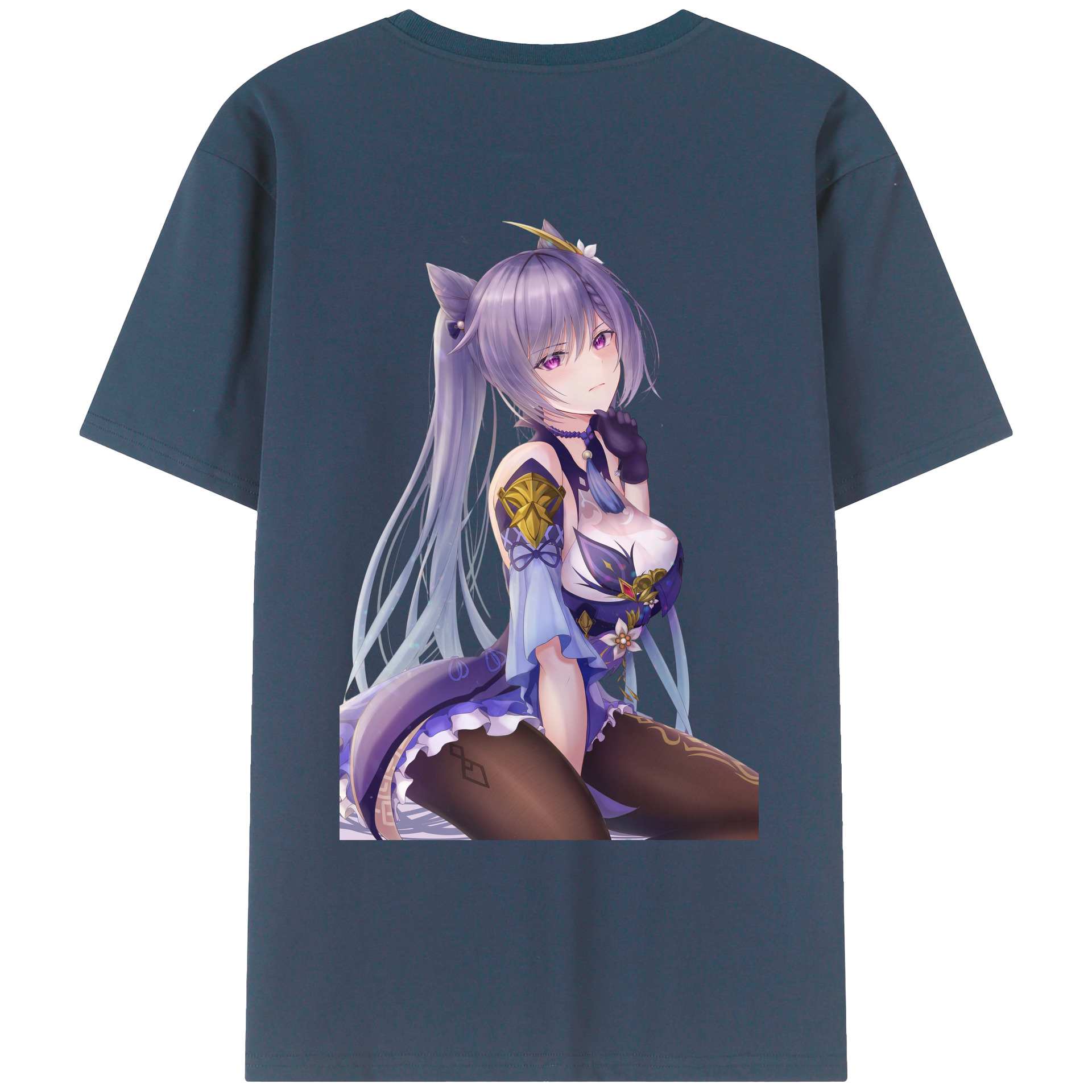 げんし神 刻晴 こくせい genshin Kokusei 綿100％ メンズ半袖Tシャツ（バックプリント） 通気性