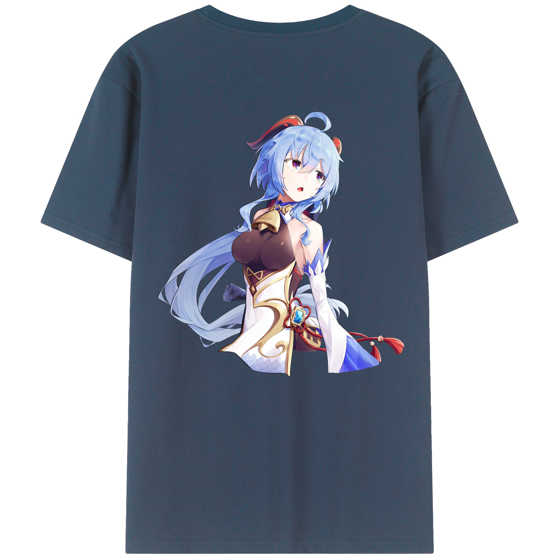 げんし神 甘雨 かんう genshin Ganyu 綿100％ メンズ半袖Tシャツ（バックプリント） 通気性