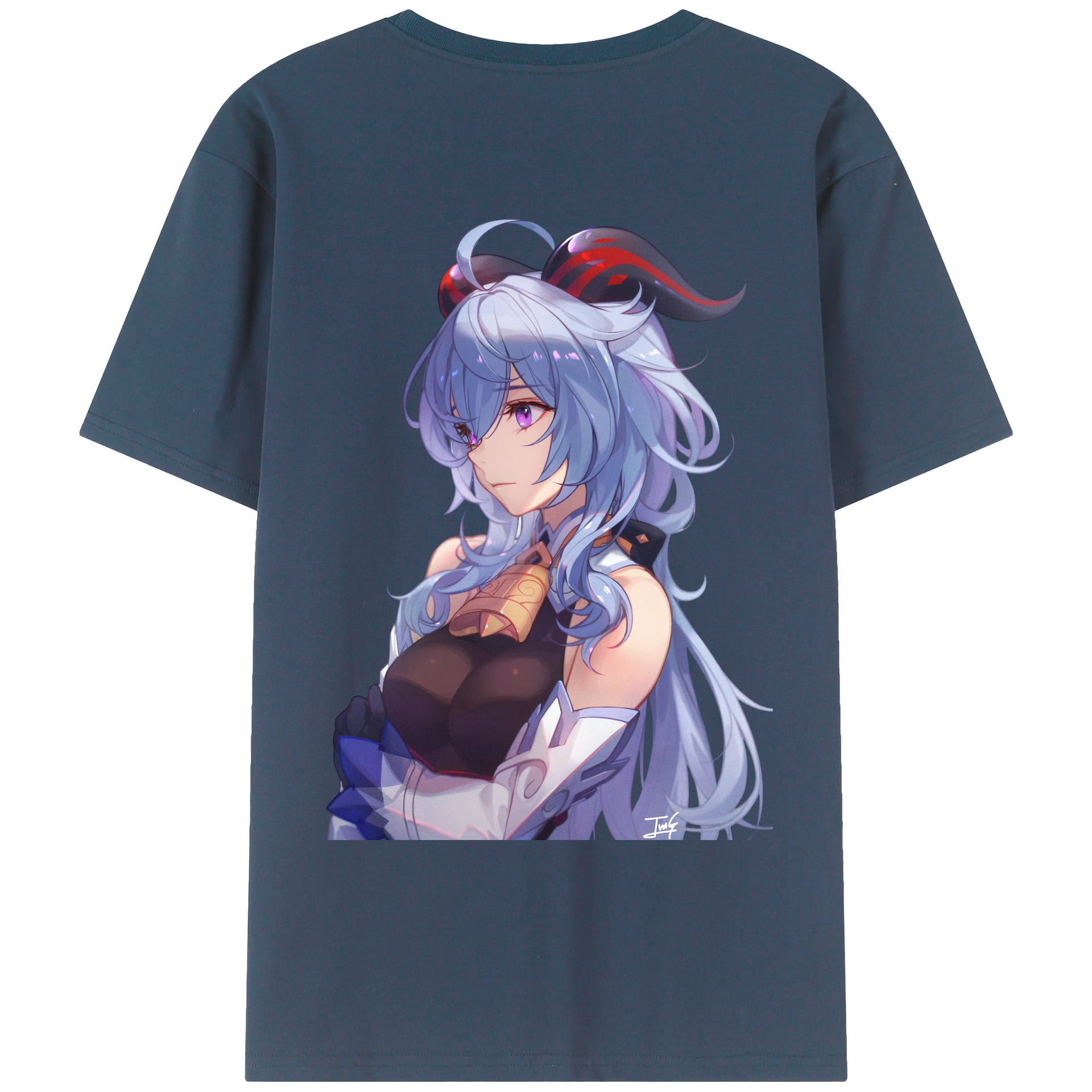 げんし神 甘雨 かんう genshin Ganyu 綿100％ メンズ半袖Tシャツ（バックプリント） 通気性