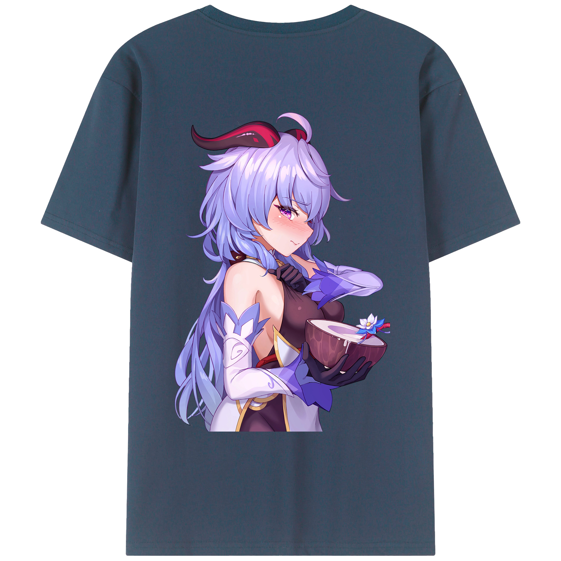 げんし神 甘雨 かんう genshin Ganyu 綿100％ メンズ半袖Tシャツ（バックプリント） 通気性