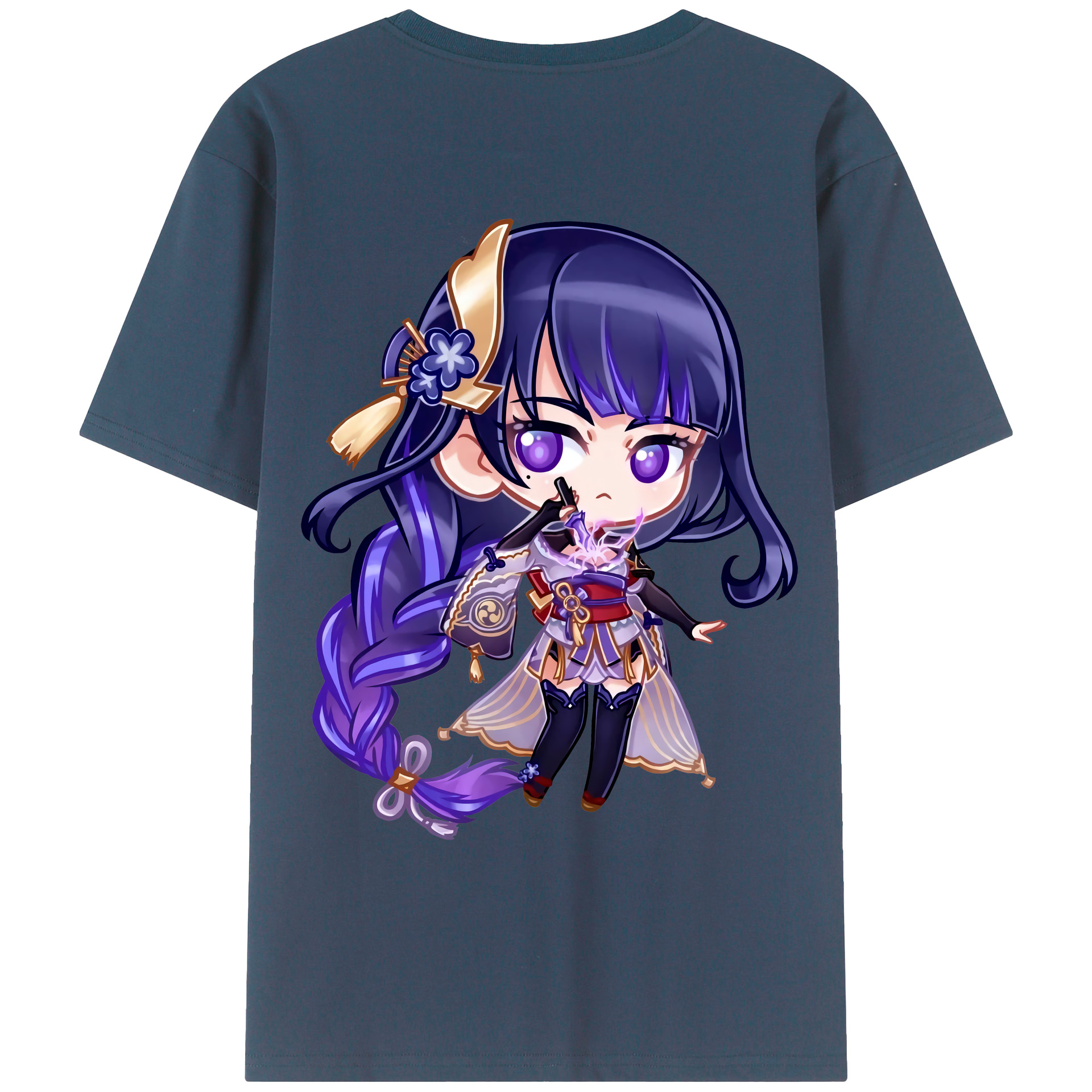 げんし神 雷電将軍 らいでんしょうぐん genshin Raiden Shogun 綿100％ メンズ半袖Tシャツ（バックプリント） 通気性