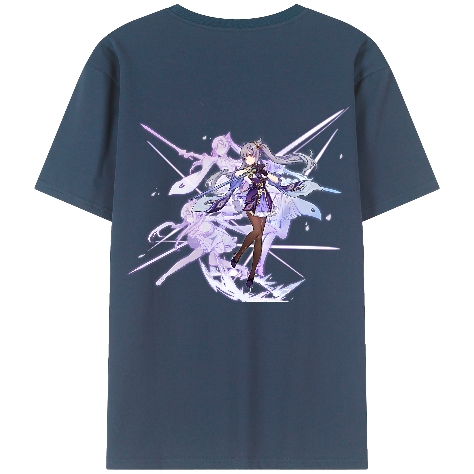 げんし神 刻晴 こくせい genshin Kokusei 綿100％ メンズ半袖Tシャツ（バックプリント） 通気性
