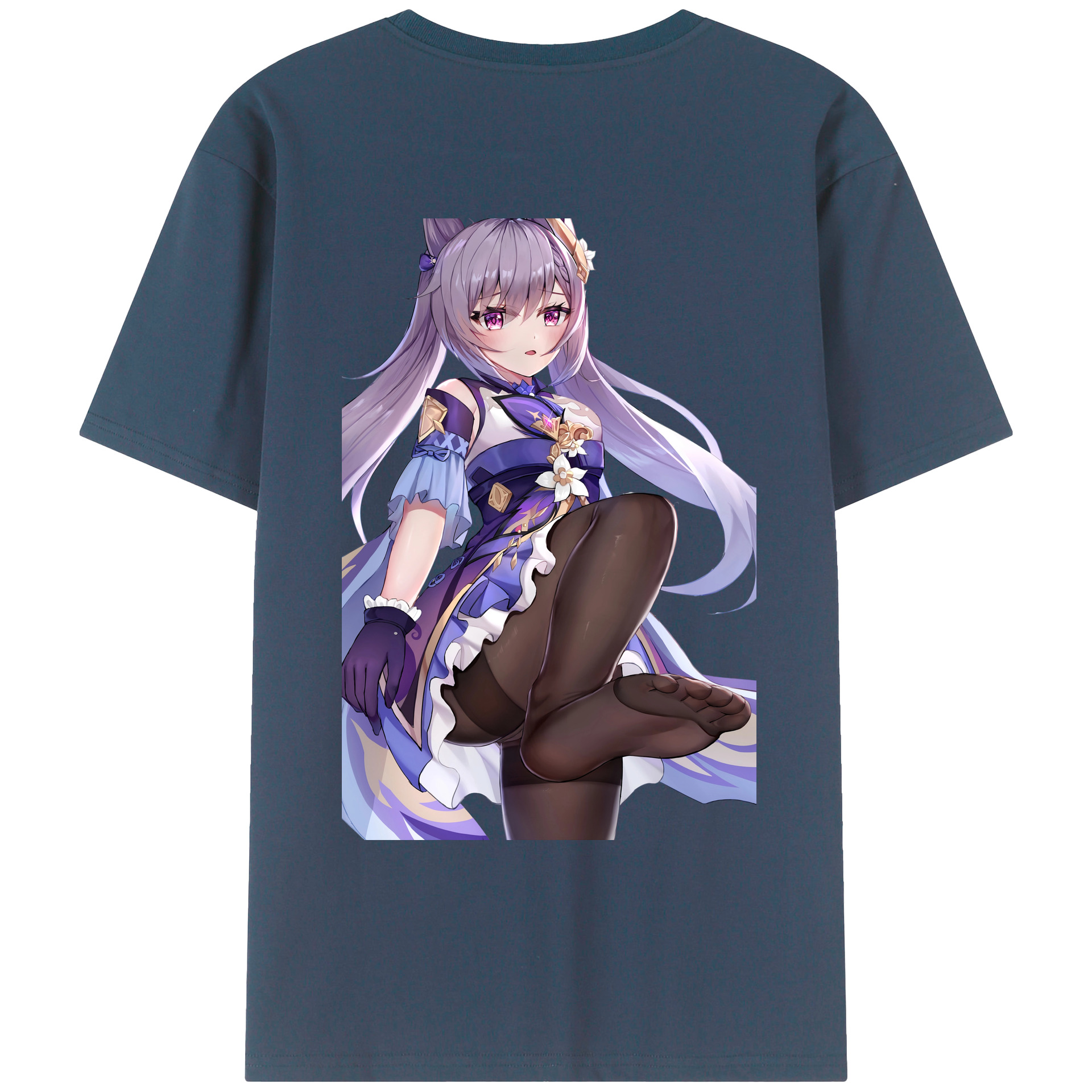 げんし神 刻晴 こくせい genshin Kokusei 綿100％ メンズ半袖Tシャツ（バックプリント） 通気性