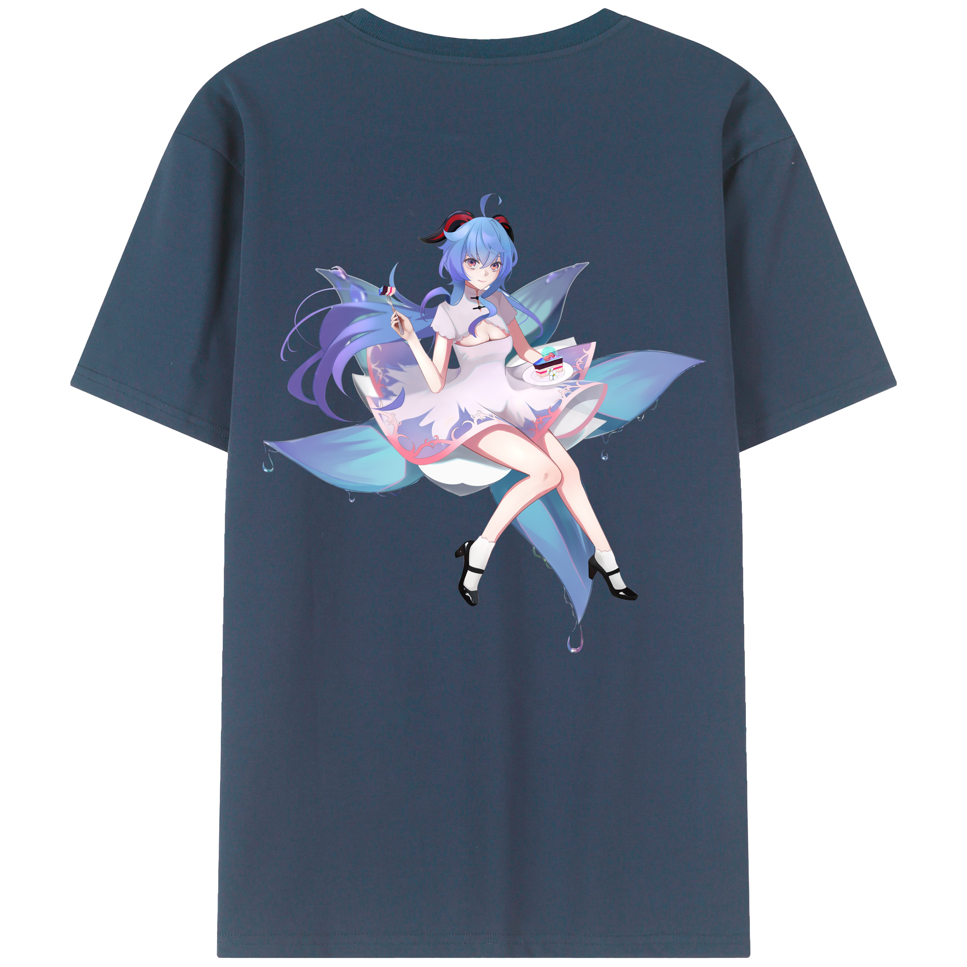 げんし神 甘雨 かんう genshin Ganyu 綿100％ メンズ半袖Tシャツ（バックプリント） 通気性