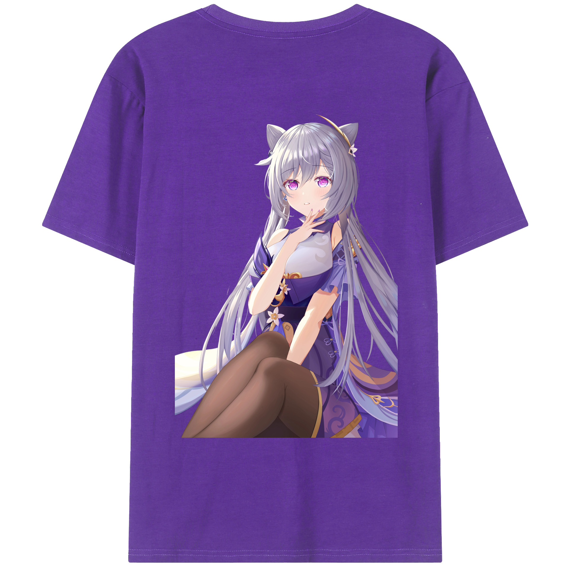 げんし神 刻晴 こくせい genshin Kokusei 綿100％ メンズ半袖Tシャツ（バックプリント） 通気性