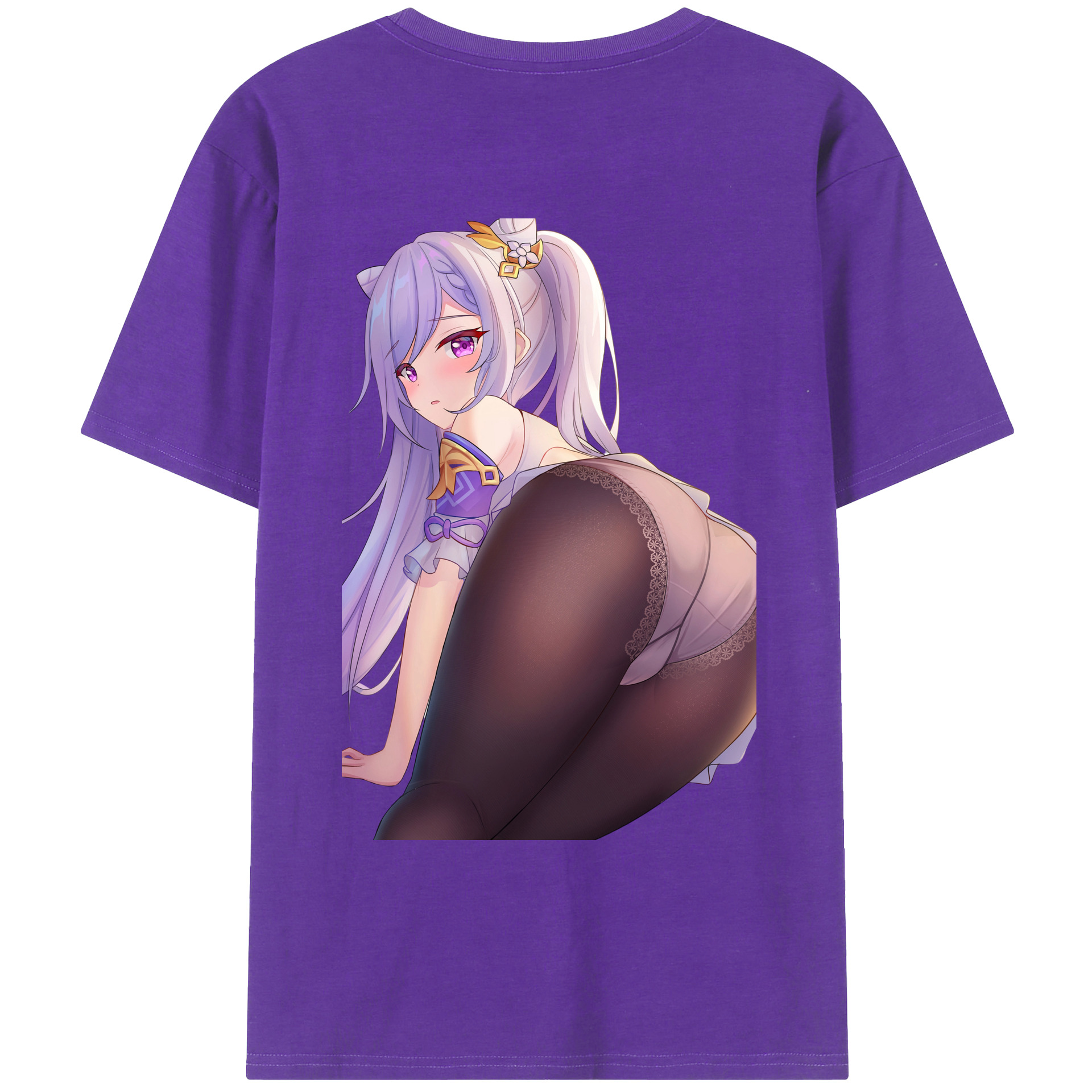 げんし神 刻晴 こくせい genshin Kokusei 綿100％ メンズ半袖Tシャツ（バックプリント） 通気性