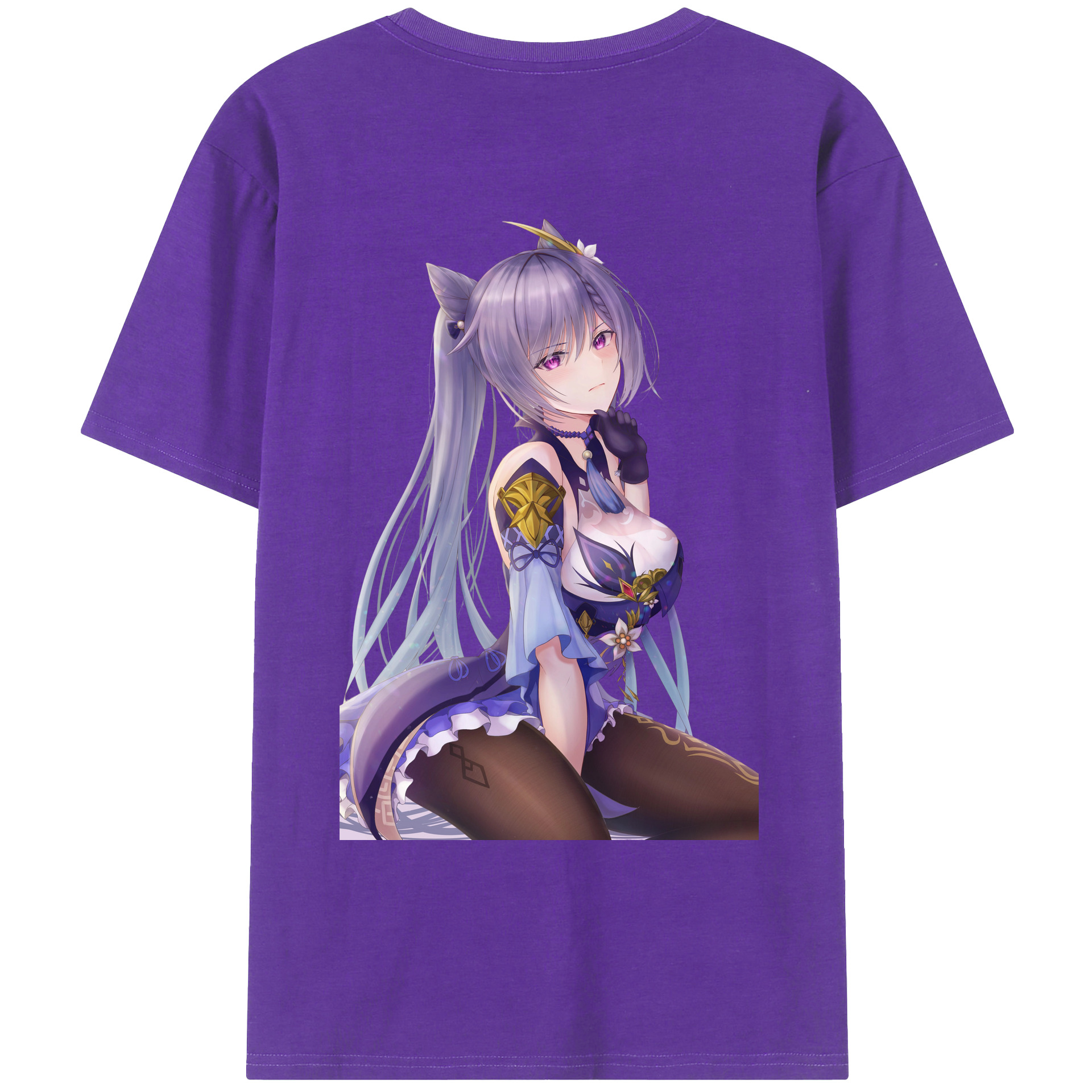 げんし神 刻晴 こくせい genshin Kokusei 綿100％ メンズ半袖Tシャツ（バックプリント） 通気性