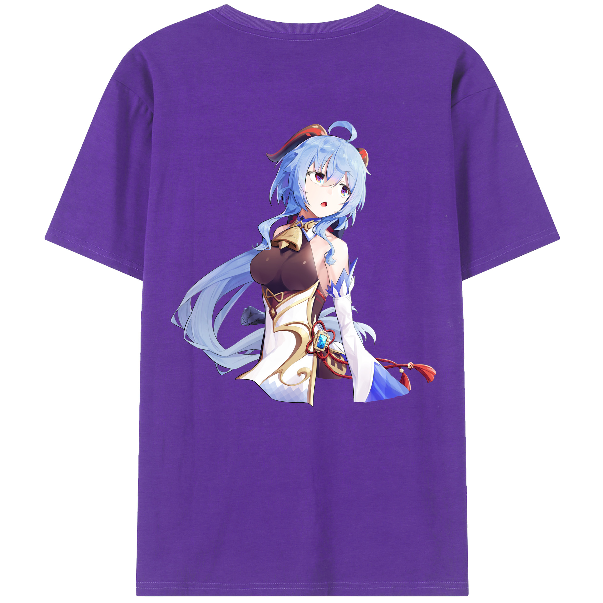 げんし神 甘雨 かんう genshin Ganyu 綿100％ メンズ半袖Tシャツ（バックプリント） 通気性