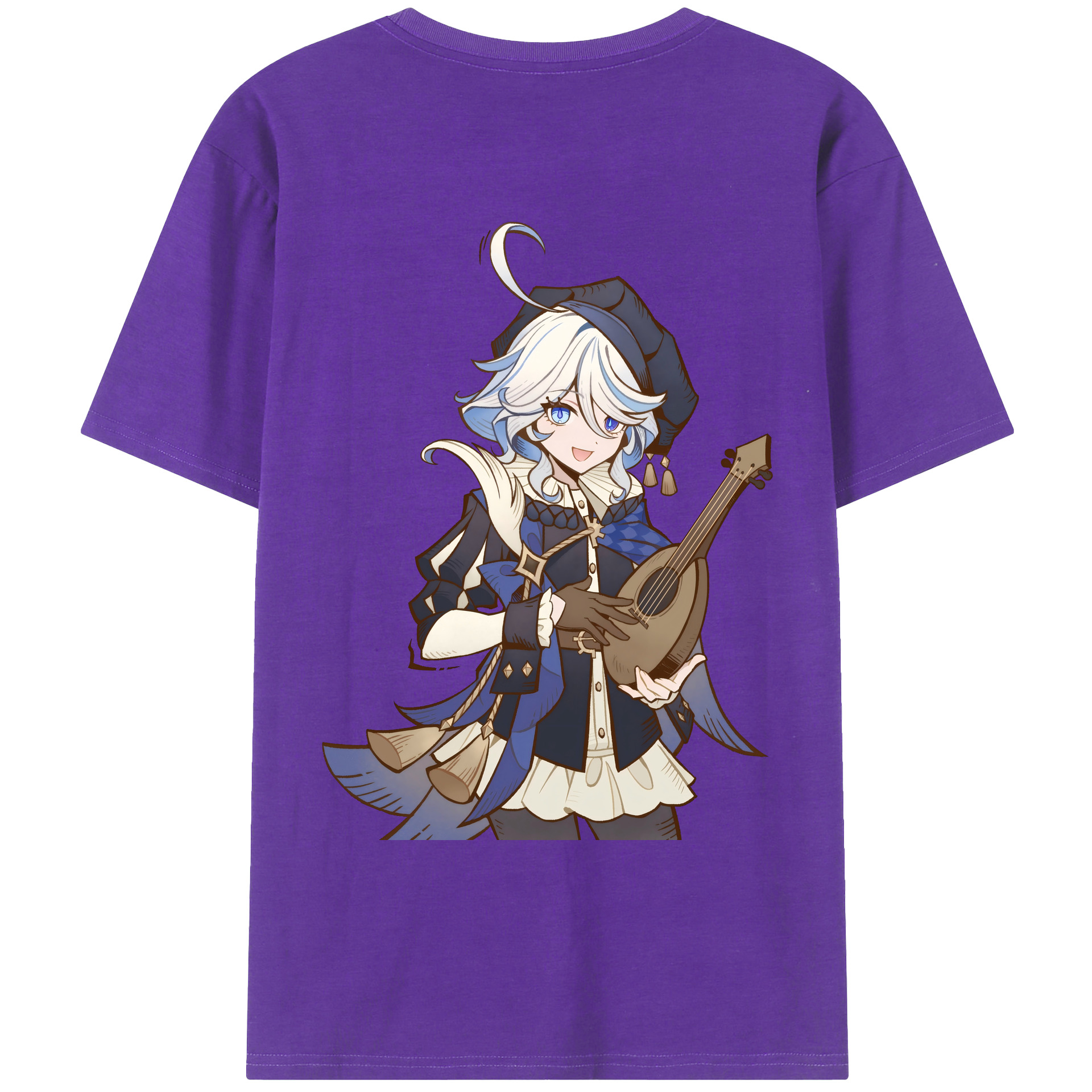 げんし神 フリーナ genshin Furina 綿100％ メンズ半袖Tシャツ（バックプリント） 通気性