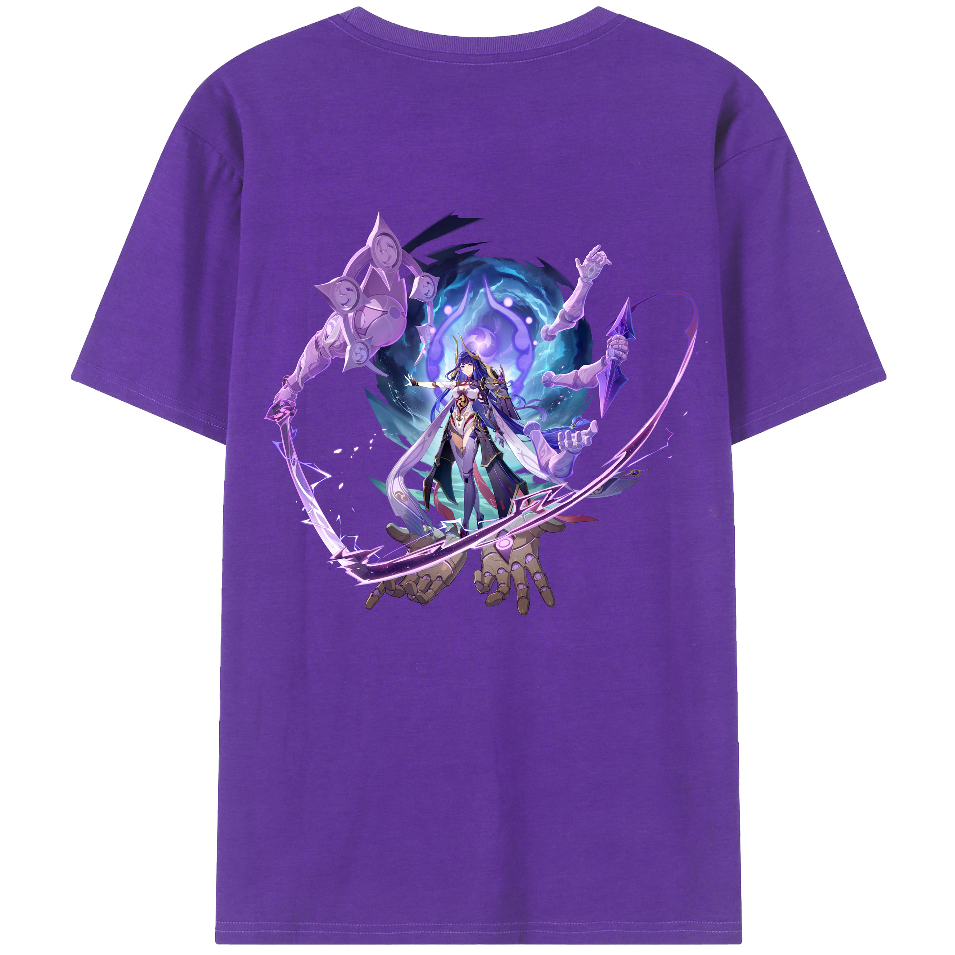 げんし神 雷電将軍 らいでんしょうぐん genshin Raiden Shogun 綿100％ メンズ半袖Tシャツ（バックプリント） 通気性