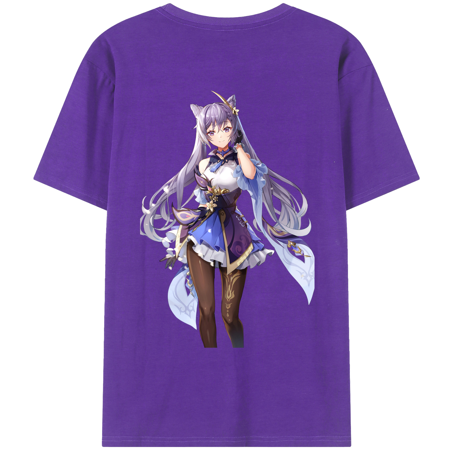 げんし神 刻晴 こくせい genshin Kokusei 綿100％ メンズ半袖Tシャツ（バックプリント） 通気性