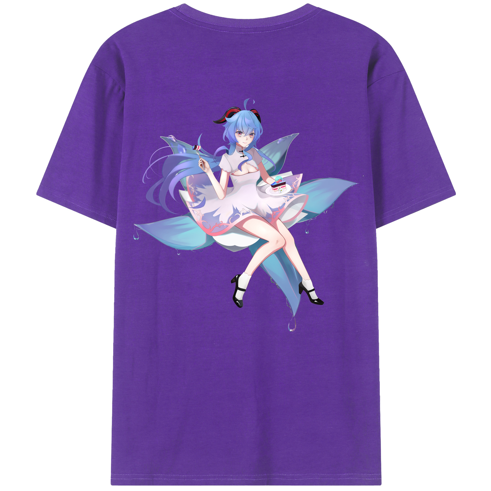 げんし神 甘雨 かんう genshin Ganyu 綿100％ メンズ半袖Tシャツ（バックプリント） 通気性