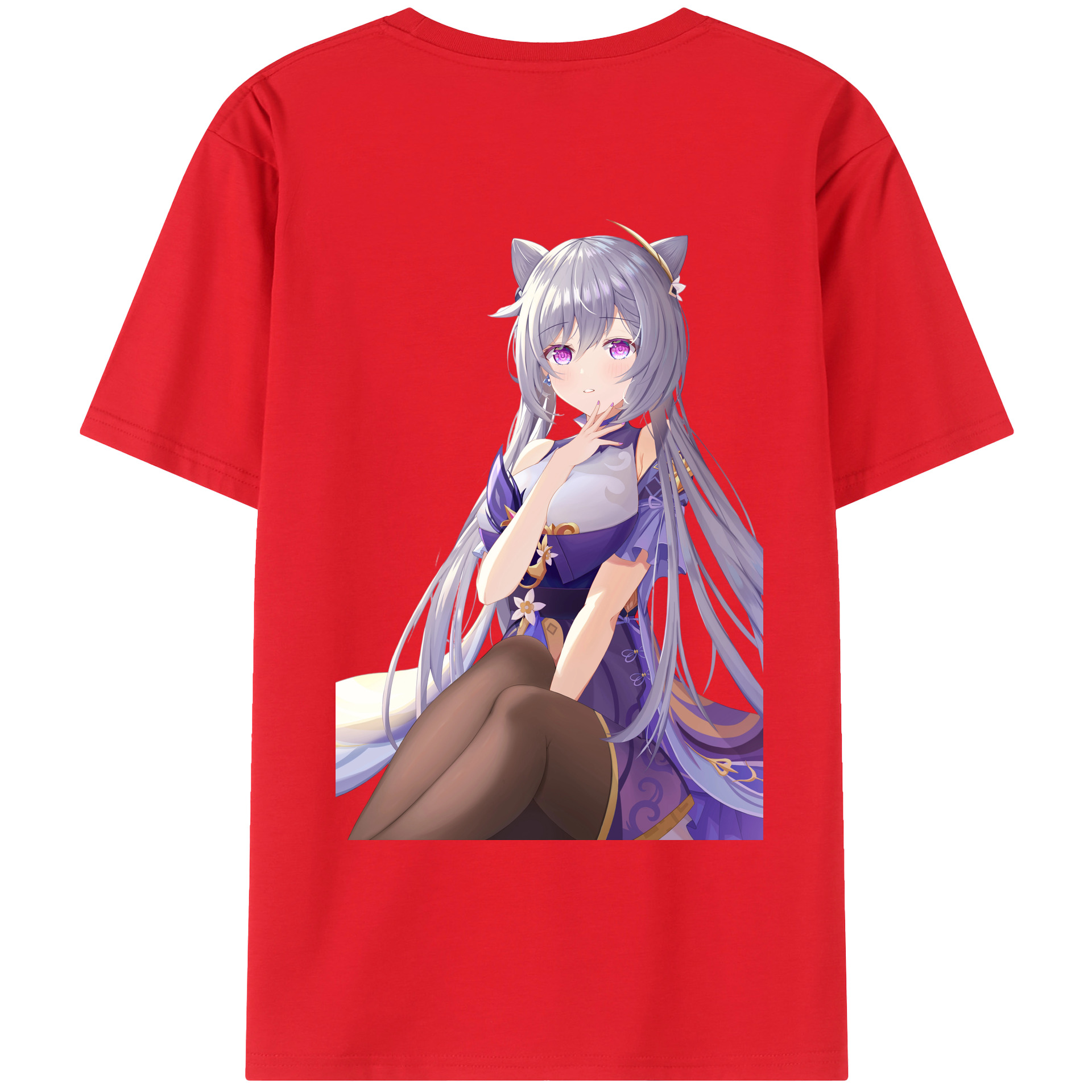 げんし神 刻晴 こくせい genshin Kokusei 綿100％ メンズ半袖Tシャツ（バックプリント） 通気性