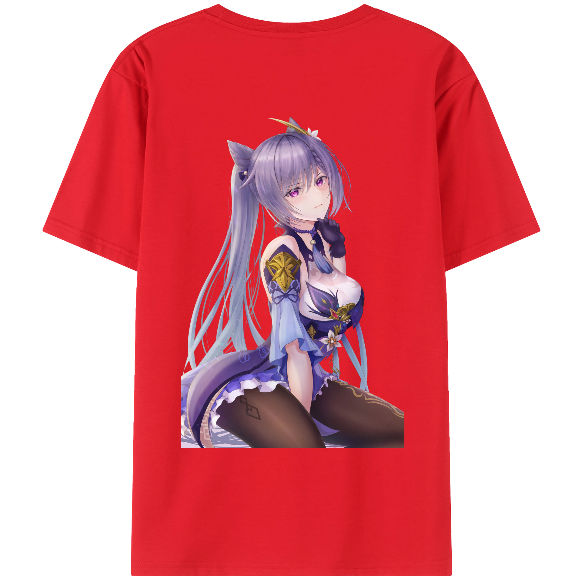 げんし神 刻晴 こくせい genshin Kokusei 綿100％ メンズ半袖Tシャツ（バックプリント） 通気性