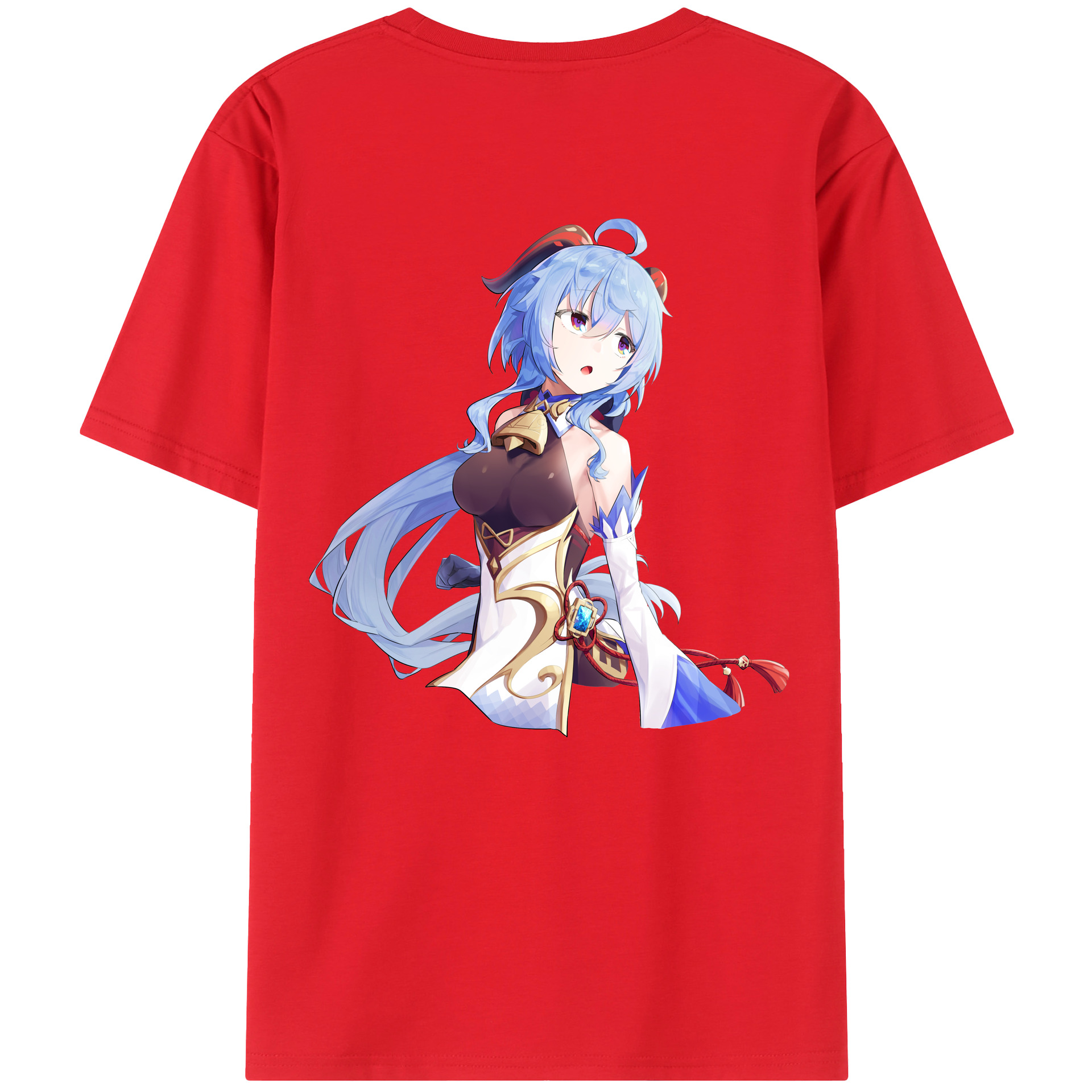 げんし神 甘雨 かんう genshin Ganyu 綿100％ メンズ半袖Tシャツ（バックプリント） 通気性