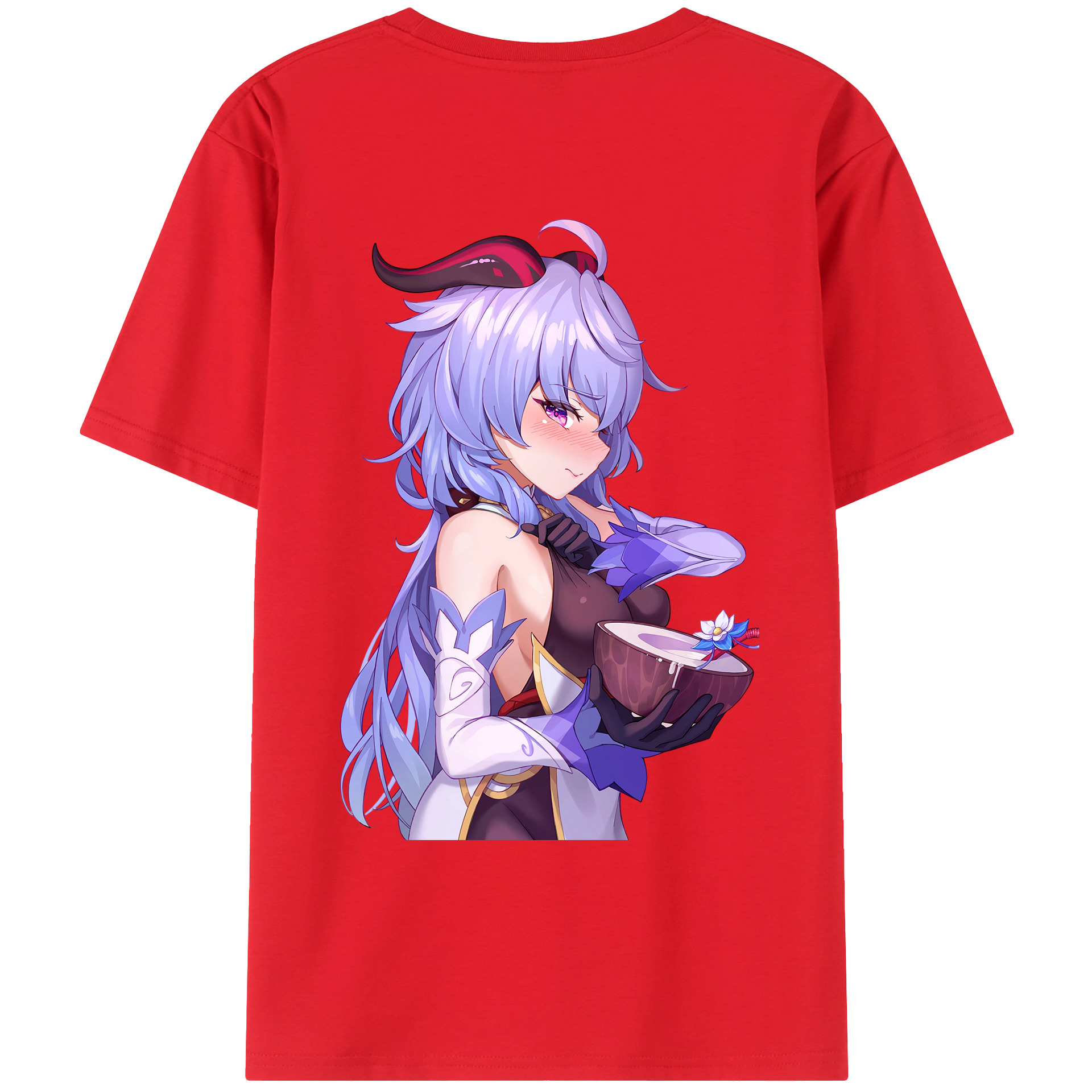 げんし神 甘雨 かんう genshin Ganyu 綿100％ メンズ半袖Tシャツ（バックプリント） 通気性