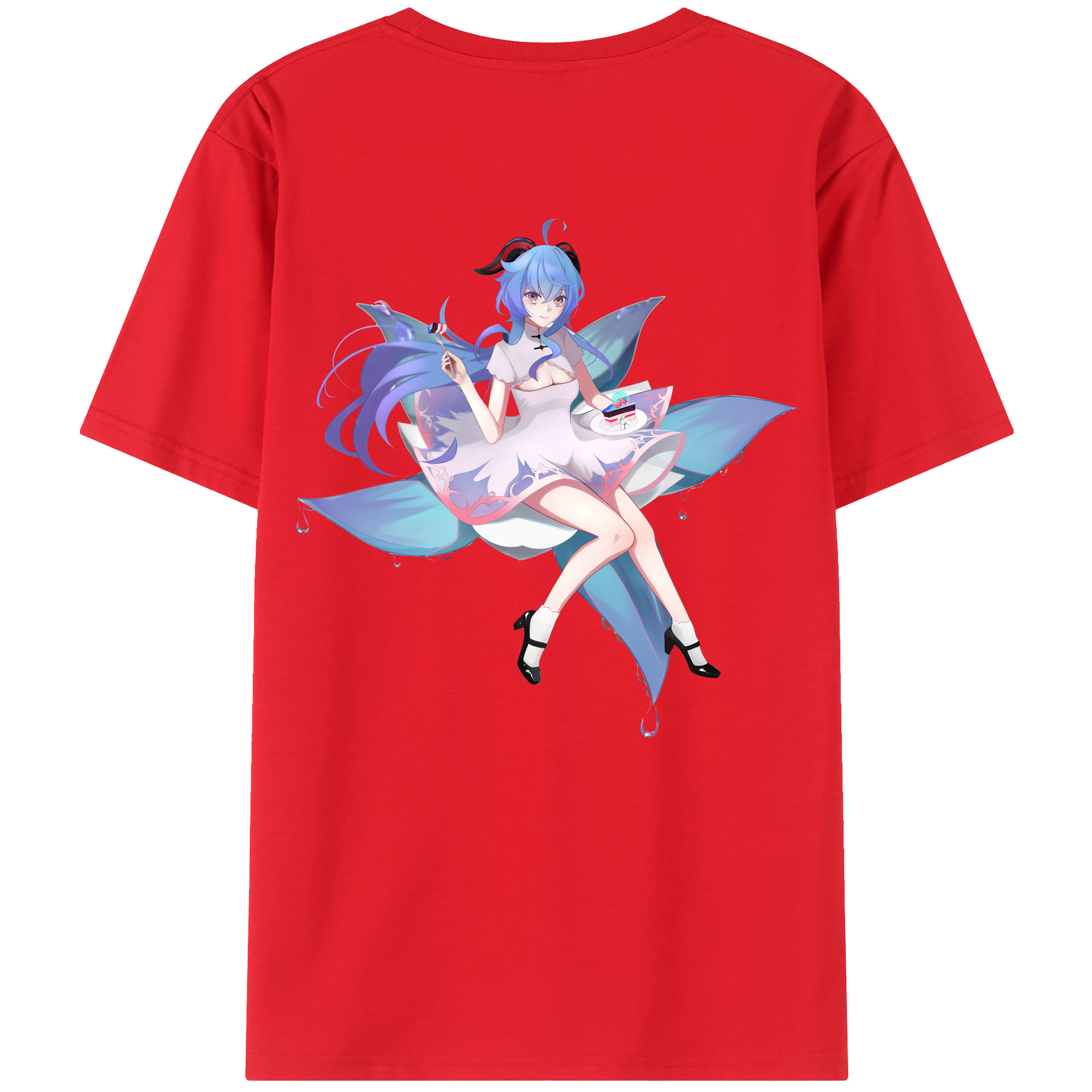 げんし神 甘雨 かんう genshin Ganyu 綿100％ メンズ半袖Tシャツ（バックプリント） 通気性