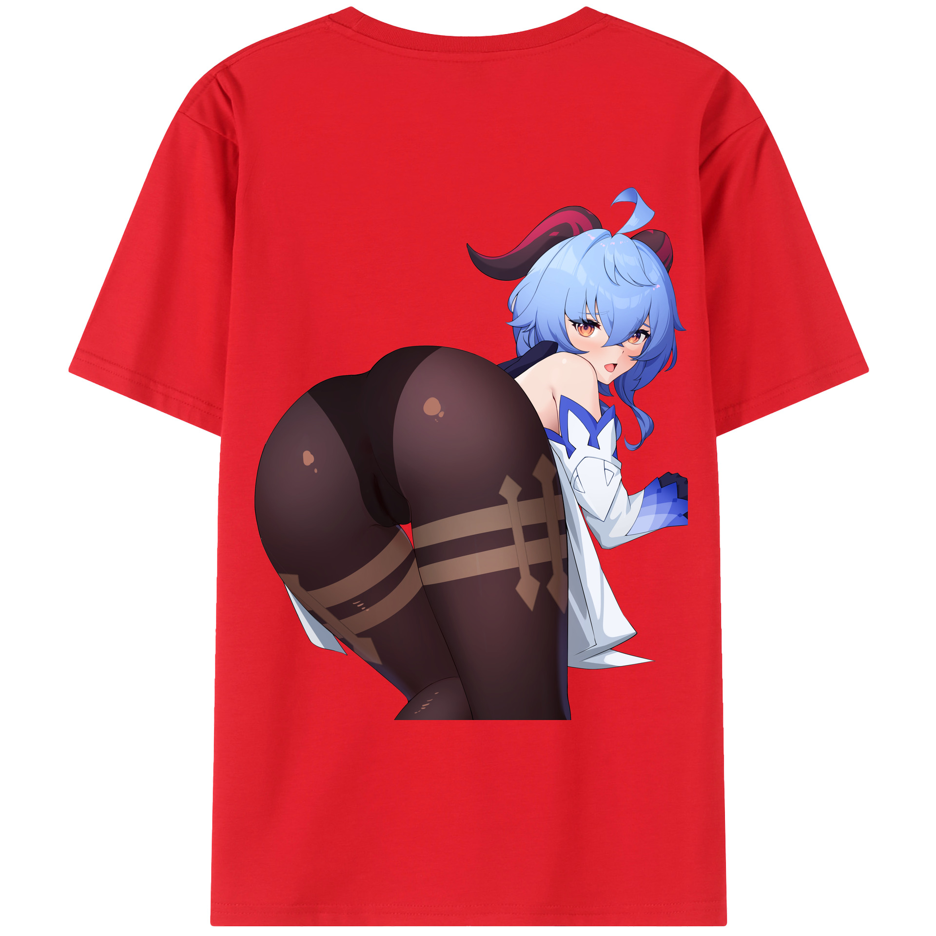 げんし神 甘雨 かんう genshin Ganyu 綿100％ メンズ半袖Tシャツ（バックプリント） 通気性