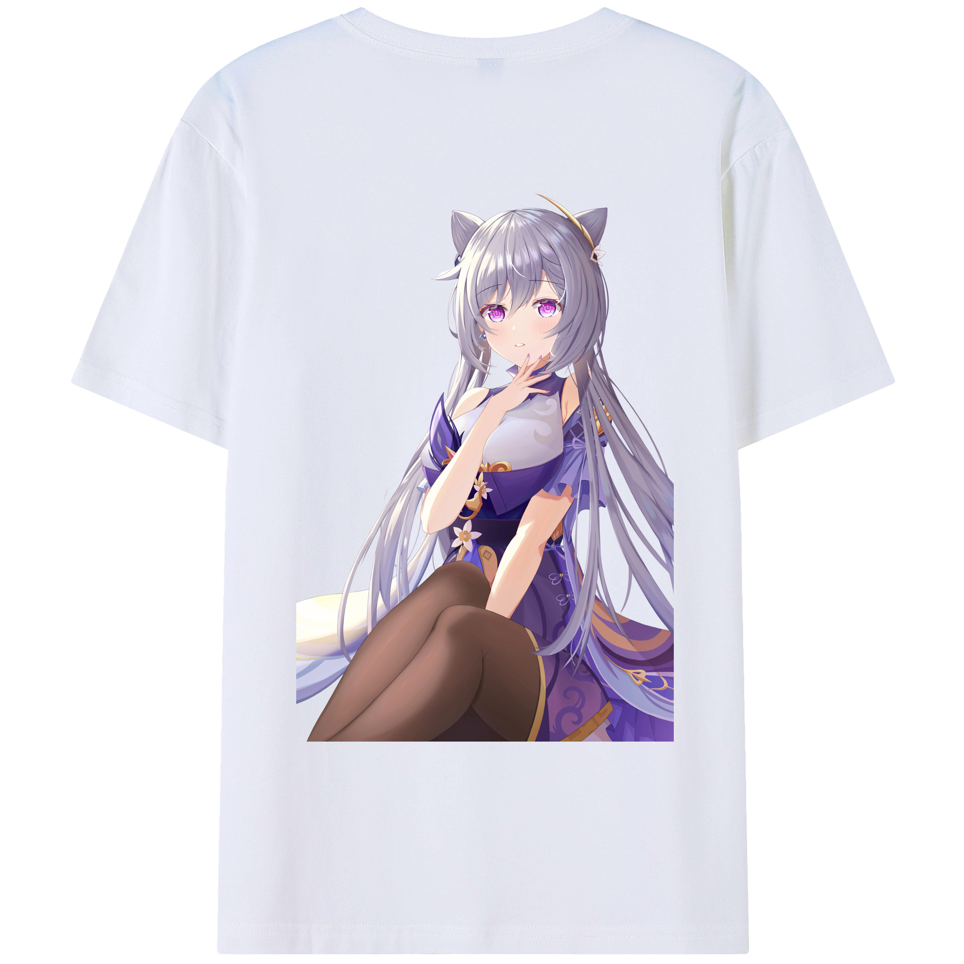 げんし神 刻晴 こくせい genshin Kokusei 綿100％ メンズ半袖Tシャツ（バックプリント） 通気性
