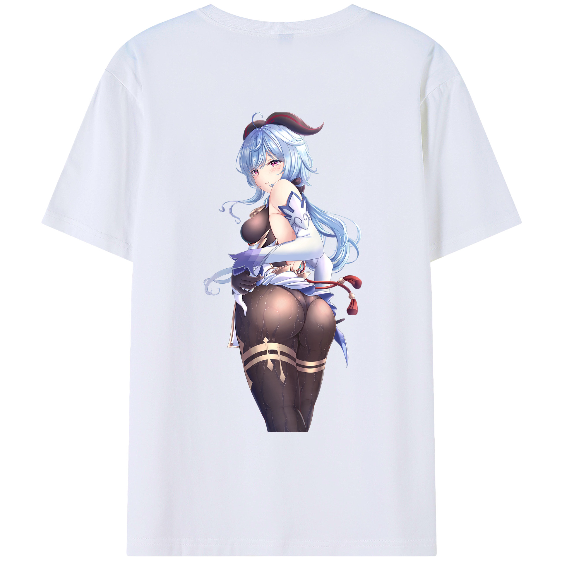 げんし神 甘雨 かんう genshin Ganyu 綿100％ メンズ半袖Tシャツ（バックプリント） 通気性