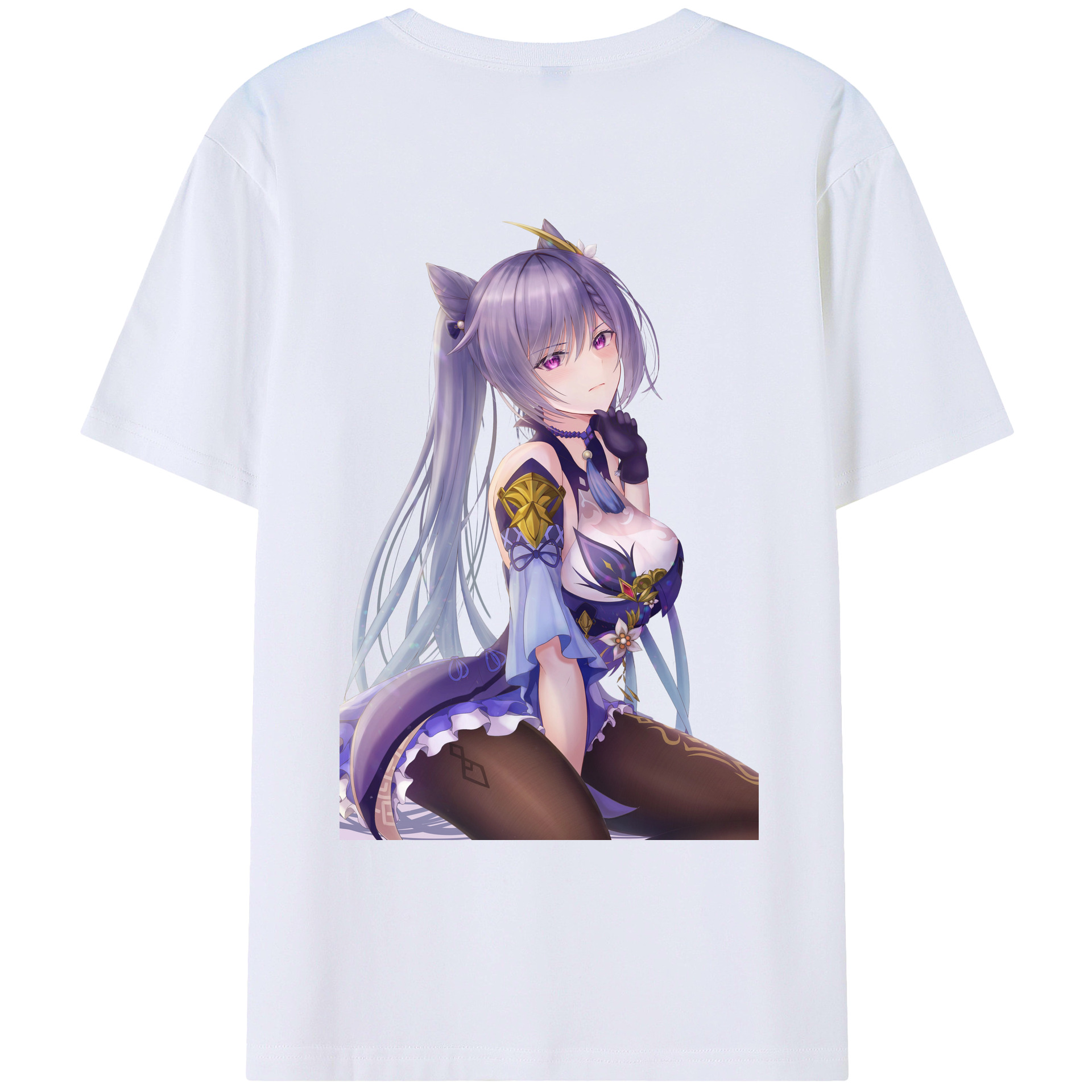 げんし神 刻晴 こくせい genshin Kokusei 綿100％ メンズ半袖Tシャツ（バックプリント） 通気性