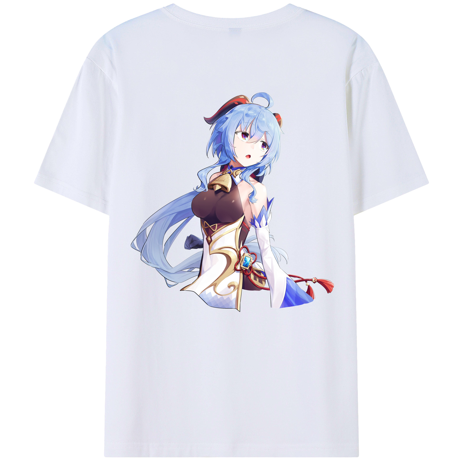 げんし神 甘雨 かんう genshin Ganyu 綿100％ メンズ半袖Tシャツ（バックプリント） 通気性