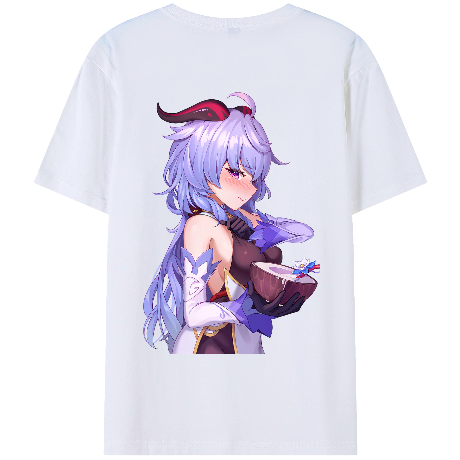 げんし神 甘雨 かんう genshin Ganyu 綿100％ メンズ半袖Tシャツ（バックプリント） 通気性