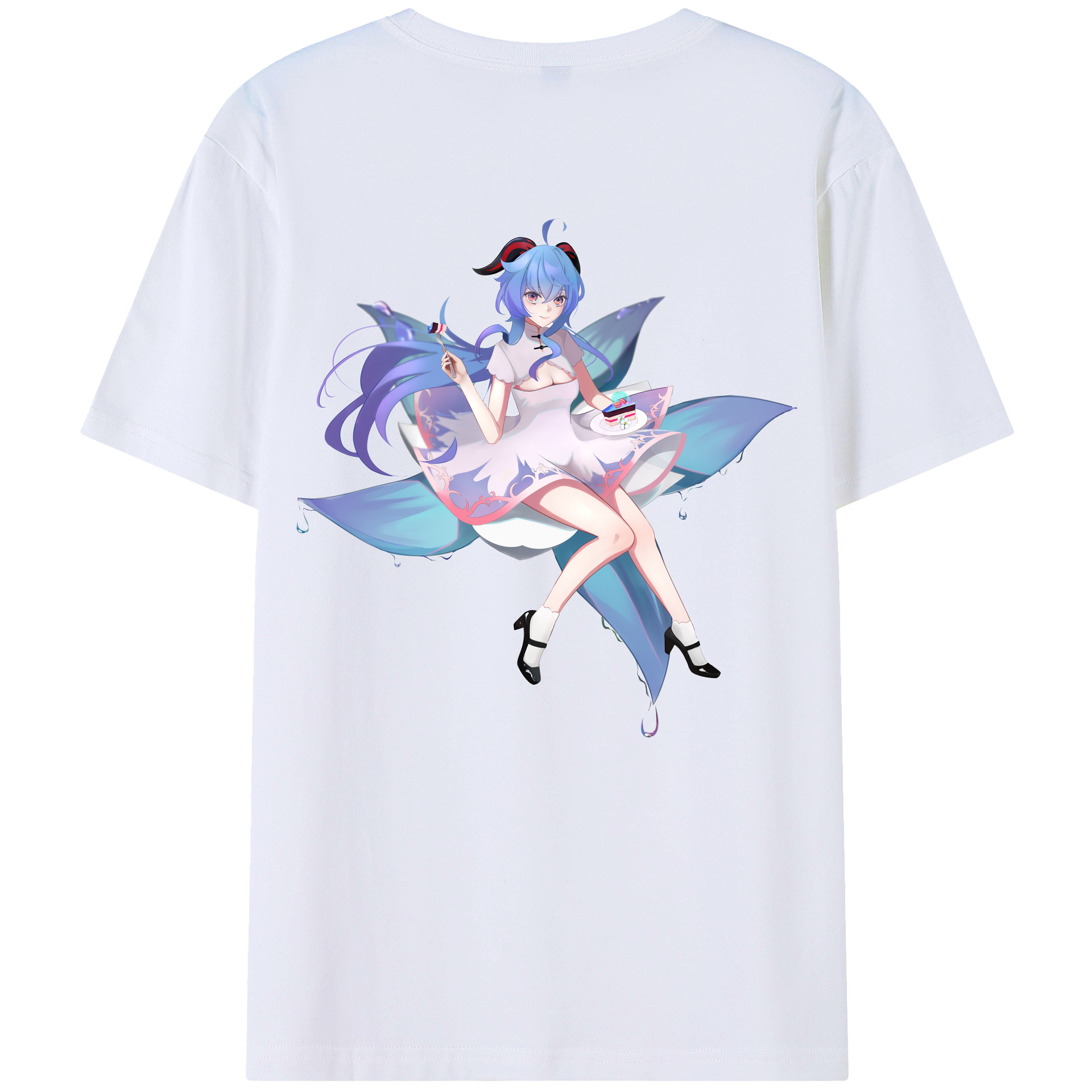 げんし神 甘雨 かんう genshin Ganyu 綿100％ メンズ半袖Tシャツ（バックプリント） 通気性