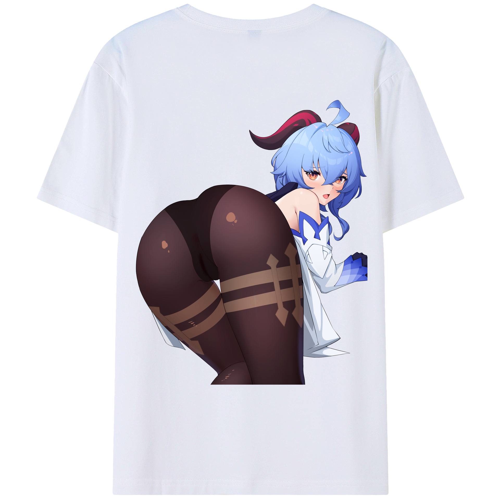 げんし神 甘雨 かんう genshin Ganyu 綿100％ メンズ半袖Tシャツ（バックプリント） 通気性