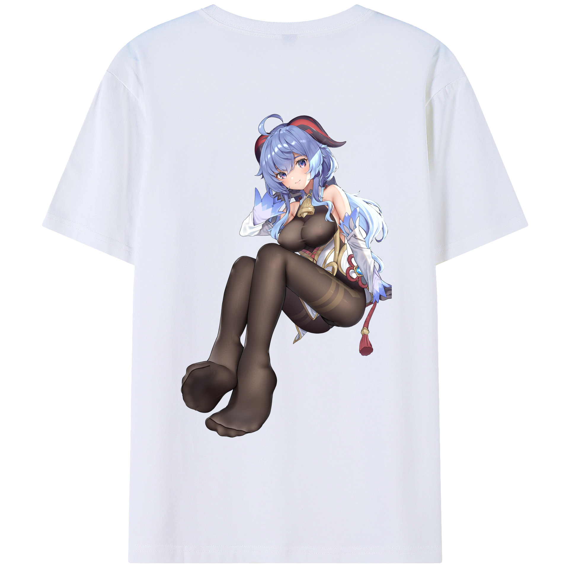 げんし神 甘雨 かんう genshin Ganyu 綿100％ メンズ半袖Tシャツ（バックプリント） 通気性