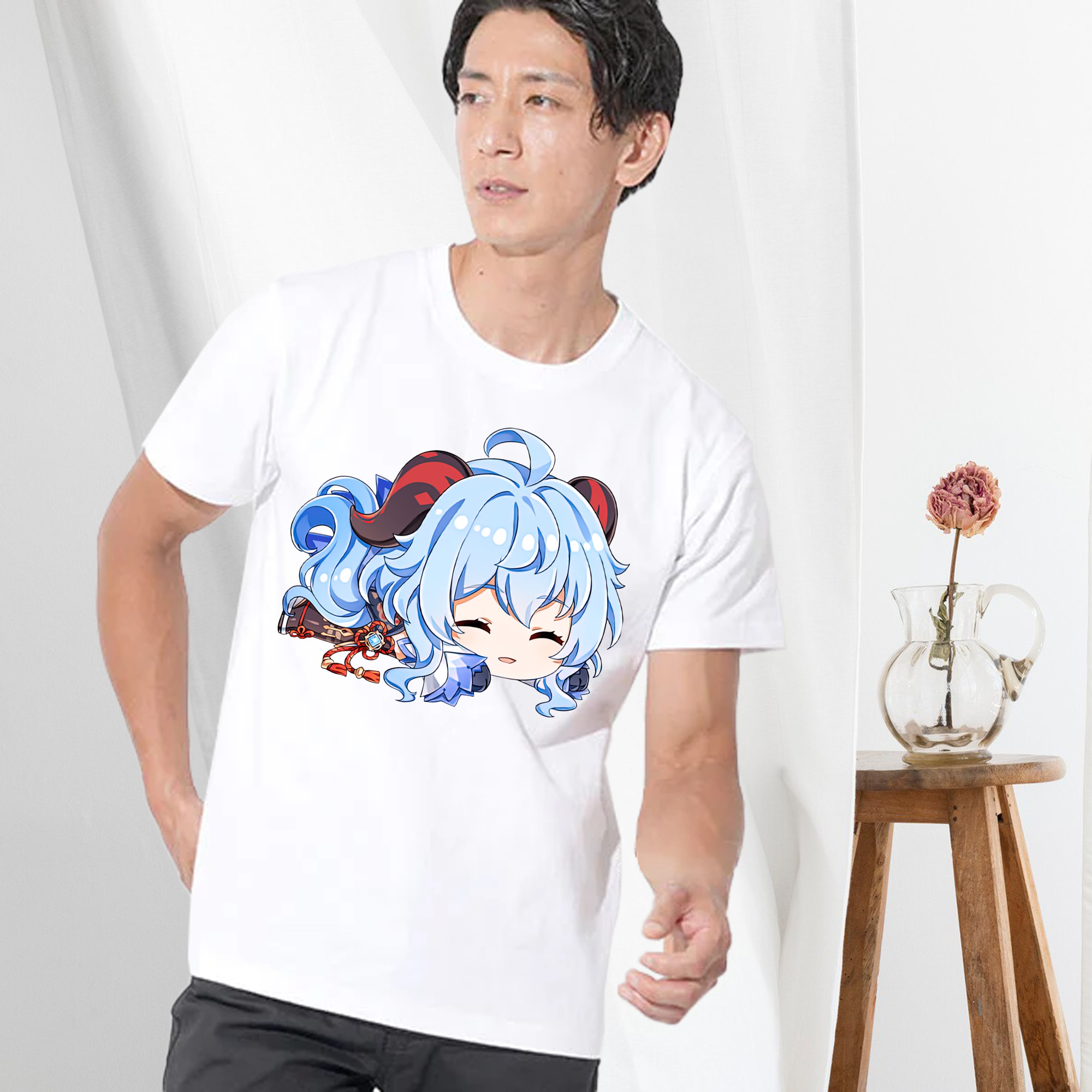 げんし神 甘雨 かんう genshin Ganyu 綿100％ メンズ半袖Tシャツ｜肌触りやわらか＆通気性