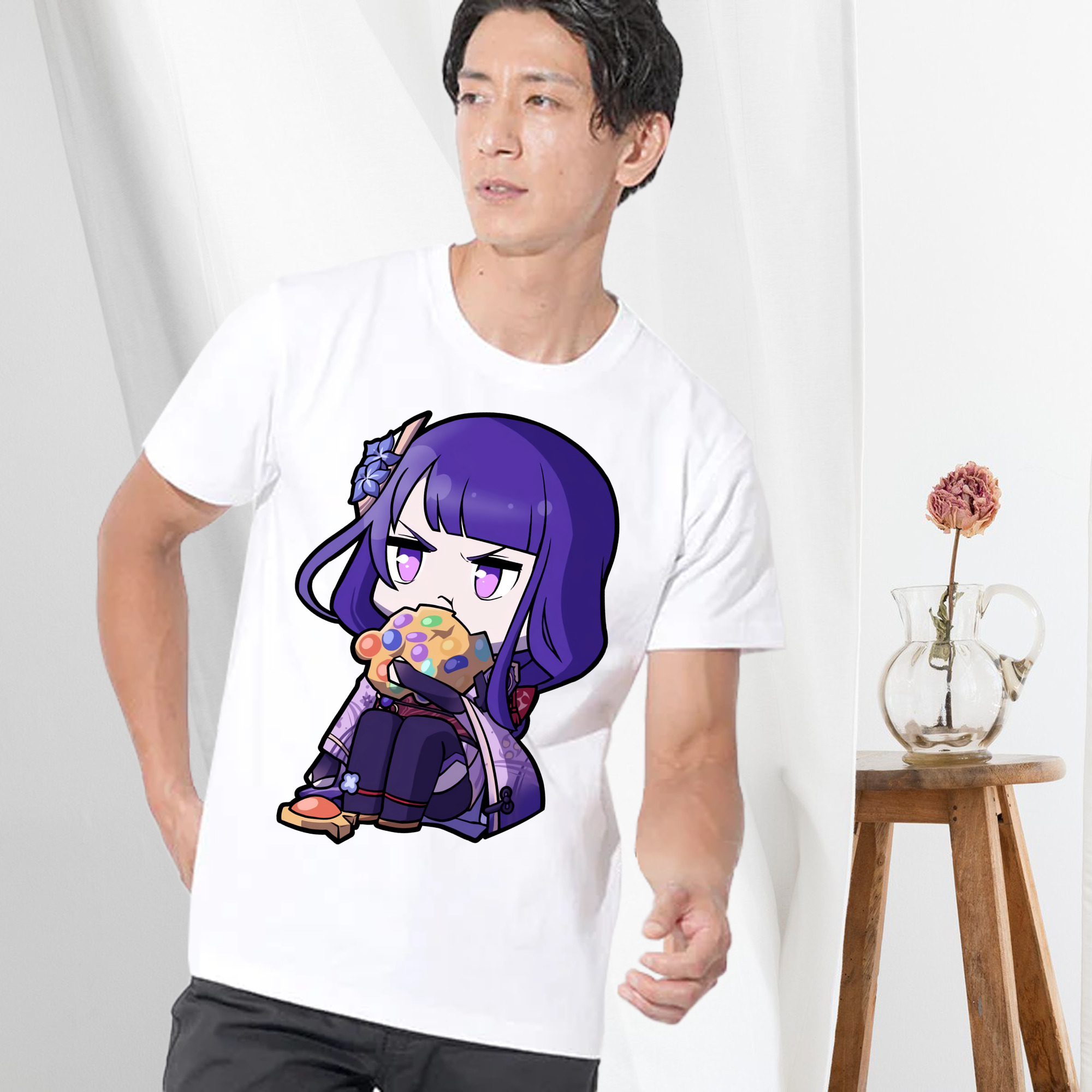 げんし神 雷電将軍 らいでんしょうぐん genshin Raiden Shogun 綿100％ メンズ半袖Tシャツ｜肌触りやわらか＆通気性