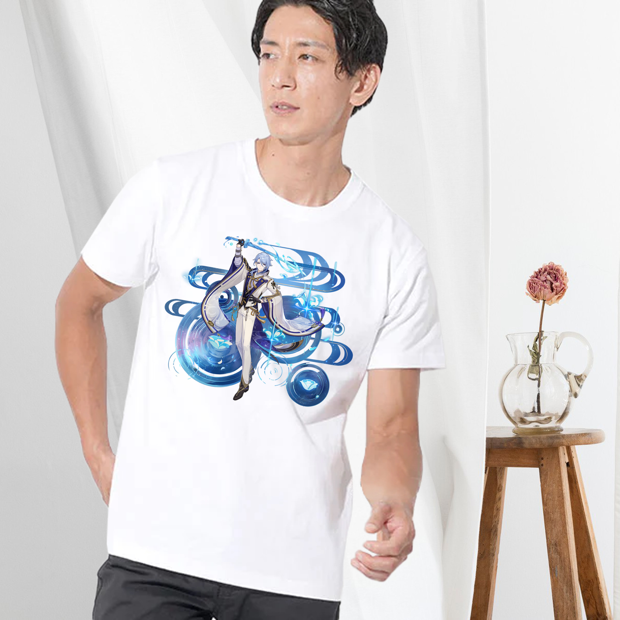 げんし神 神里綾人 かみさとあやと genshin Kamisato Ayato 綿100％ メンズ半袖Tシャツ｜肌触りやわらか＆通気性