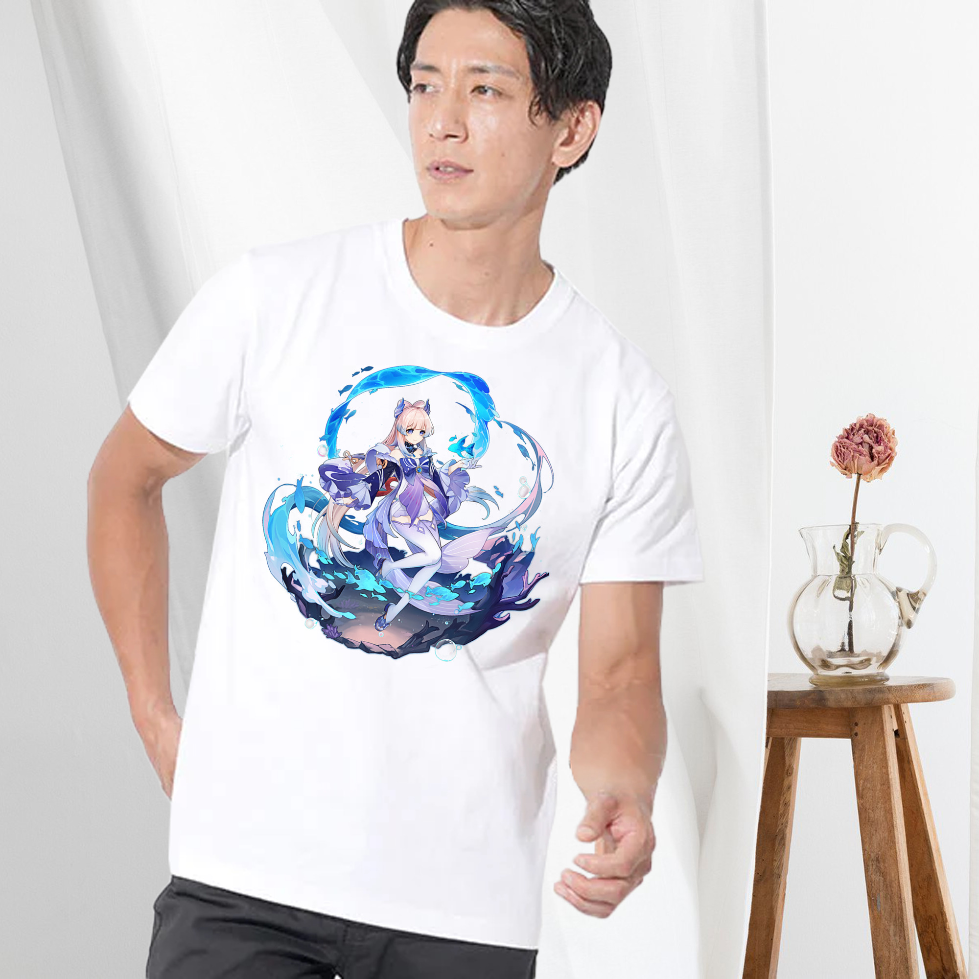 げんし神 珊瑚宮心海 サンゴノミヤ・ココミ genshin Sangonomiya Kokomi 綿100％ メンズ半袖Tシャツ｜肌触りやわらか＆通気性