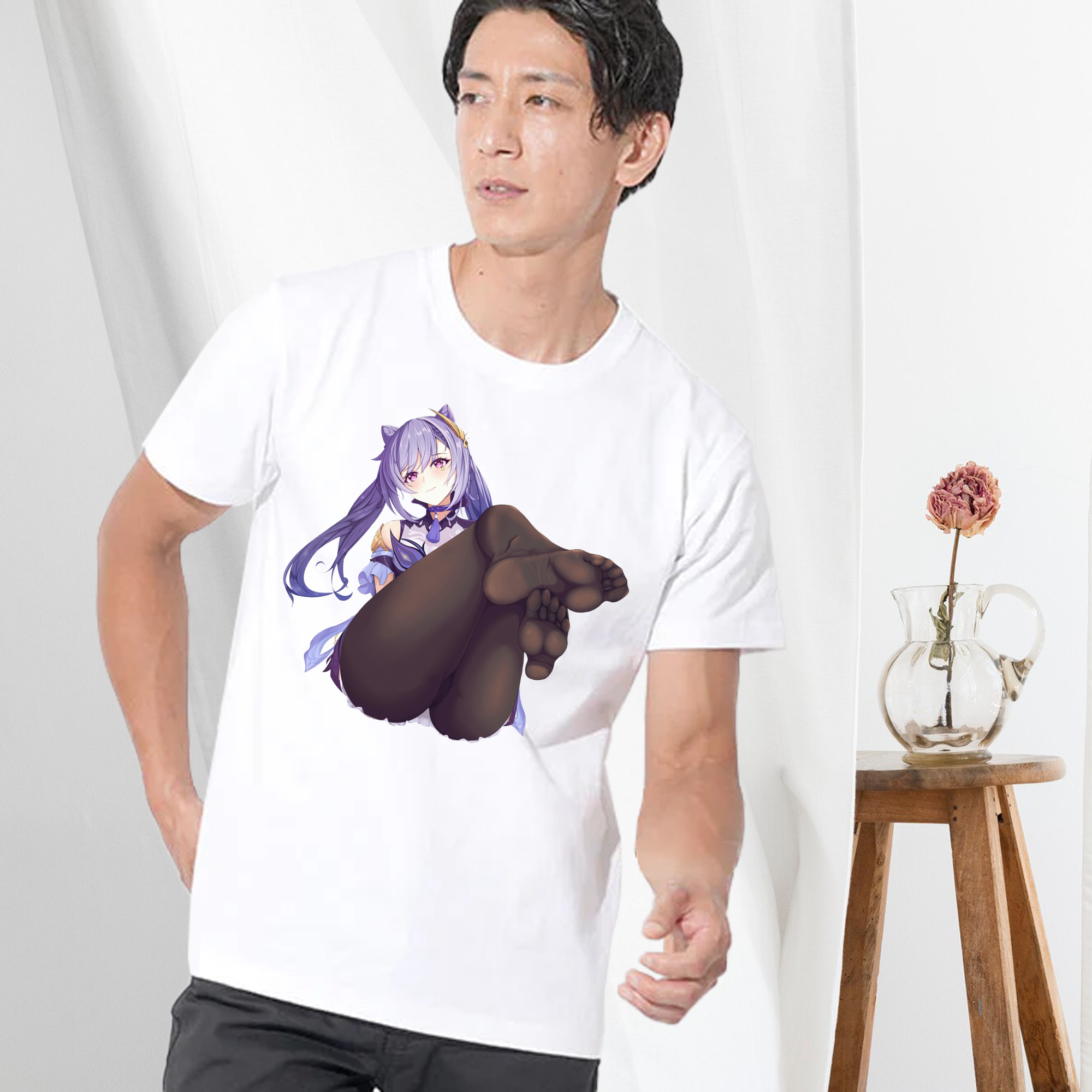 げんし神 刻晴 こくせい genshin Kokusei 綿100％ メンズ半袖Tシャツ｜肌触りやわらか＆通気性