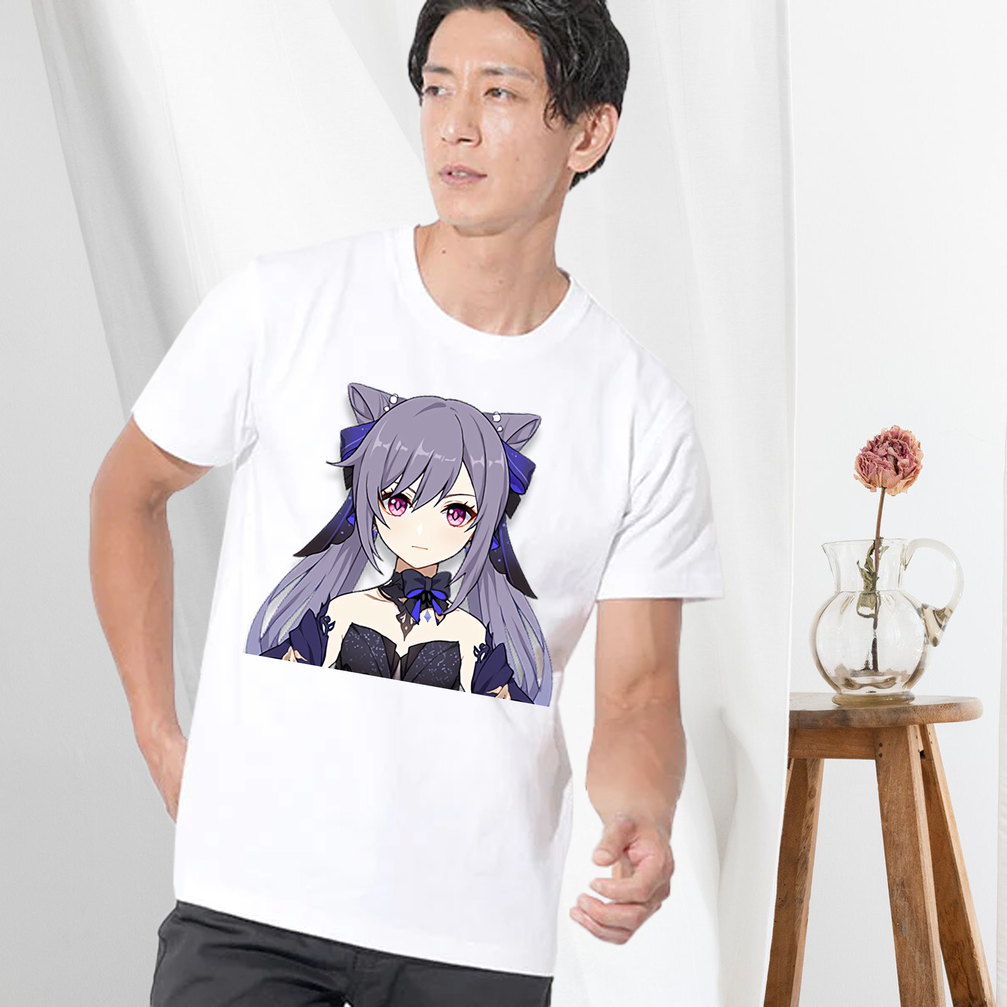 げんし神 刻晴 こくせい genshin Kokusei 綿100％ メンズ半袖Tシャツ｜肌触りやわらか＆通気性