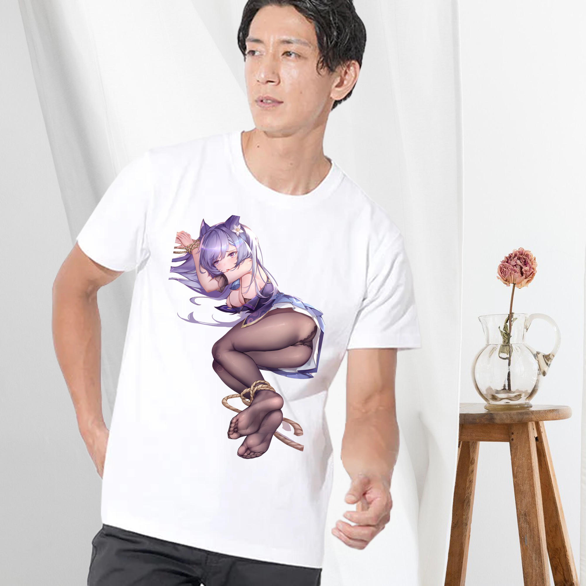 げんし神 刻晴 こくせい genshin Kokusei 綿100％ メンズ半袖Tシャツ｜肌触りやわらか＆通気性