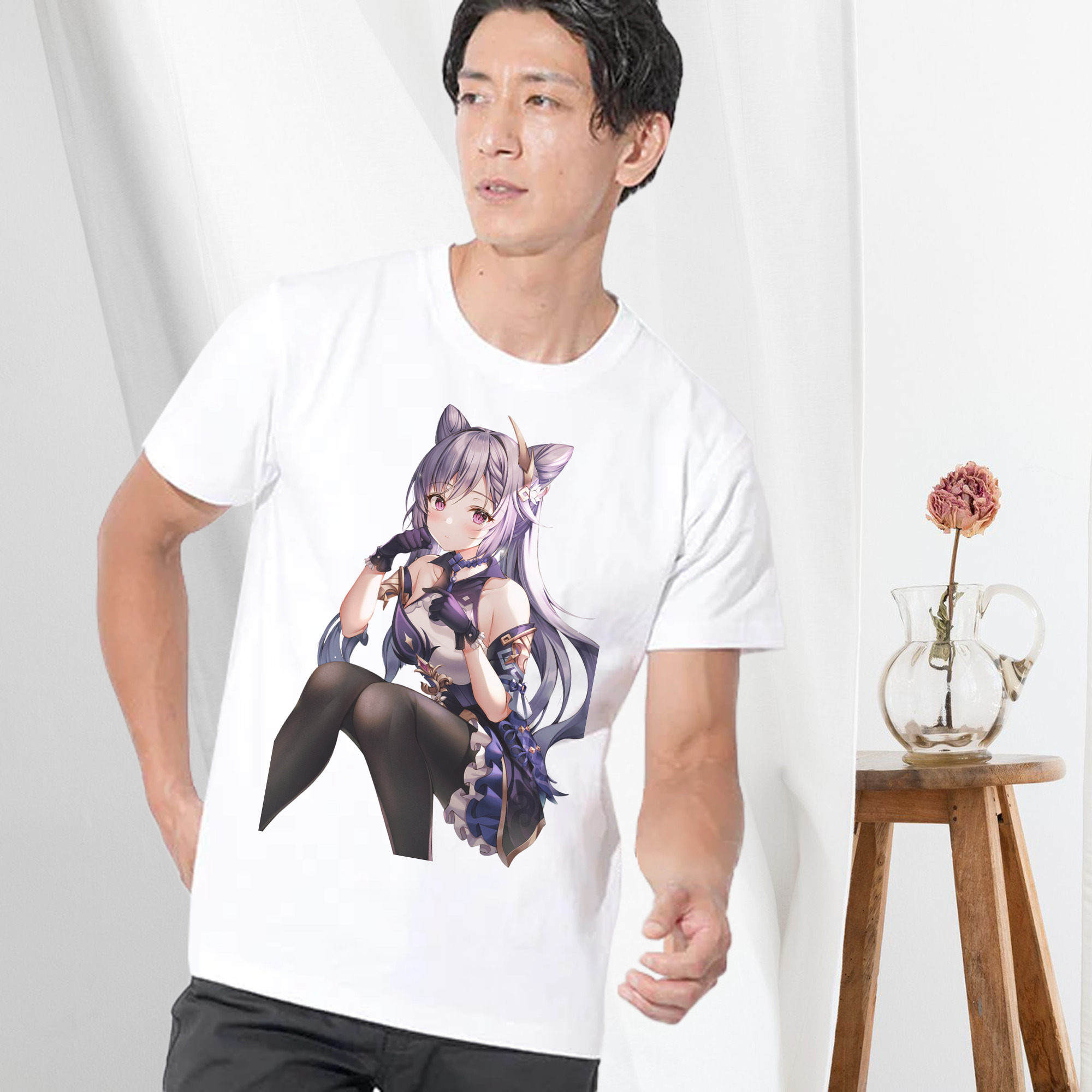 げんし神 刻晴 こくせい genshin Kokusei 綿100％ メンズ半袖Tシャツ｜肌触りやわらか＆通気性