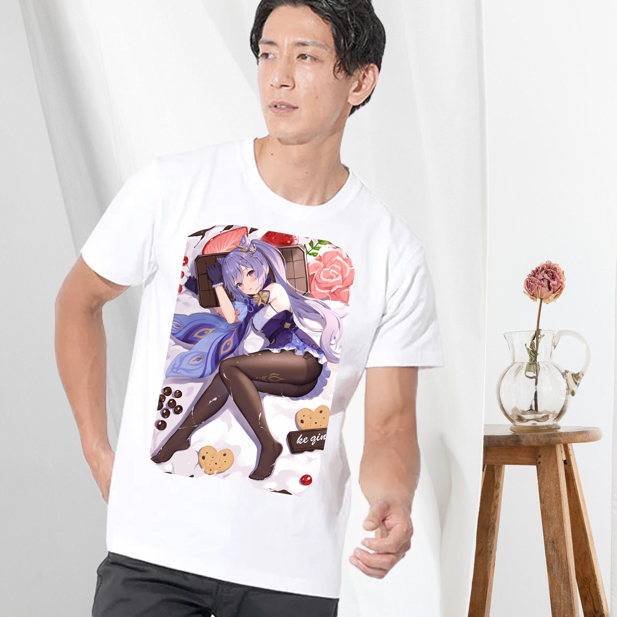 げんし神 刻晴 こくせい genshin Kokusei 綿100％ メンズ半袖Tシャツ｜肌触りやわらか＆通気性