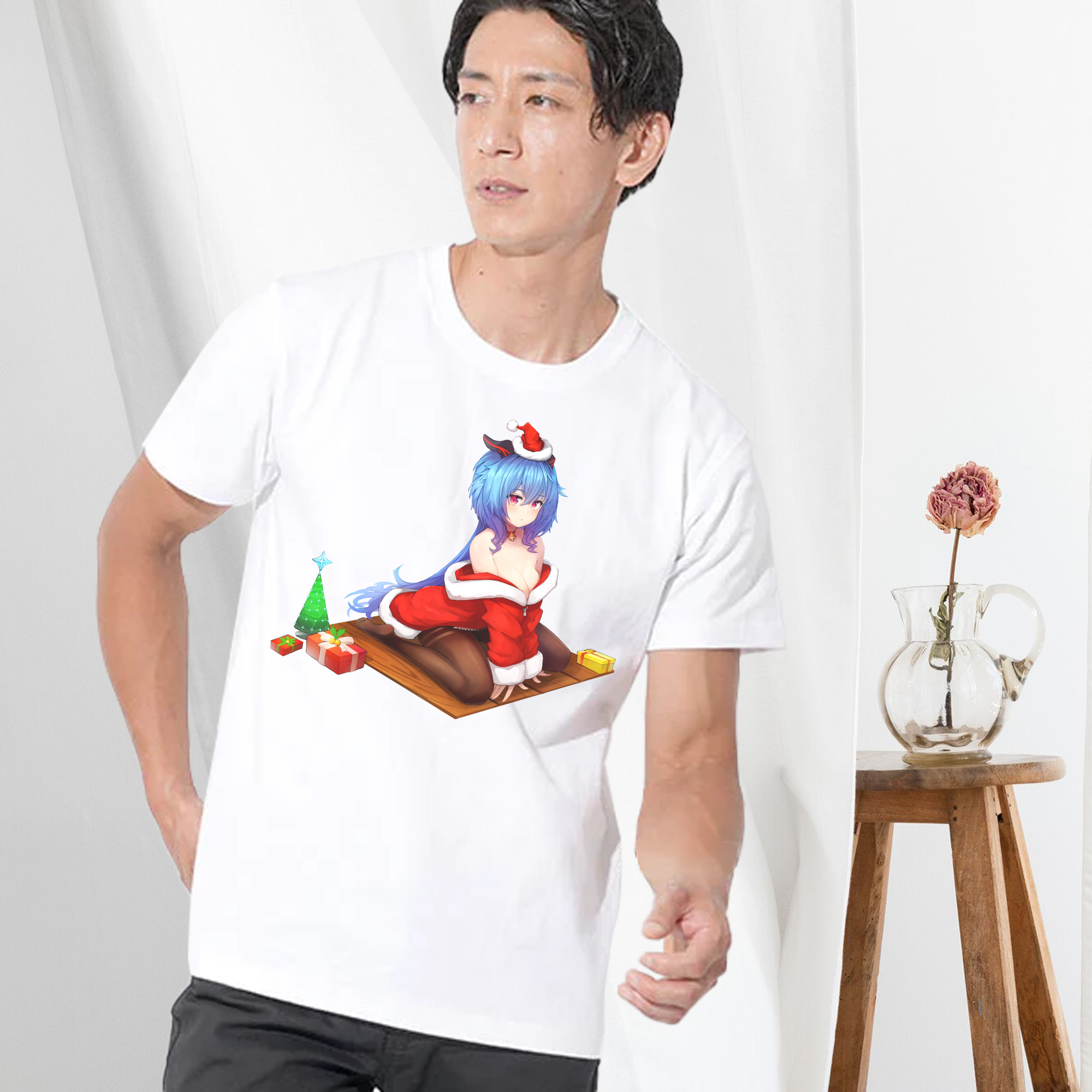 げんし神 甘雨 かんう genshin Ganyu 綿100％ メンズ半袖Tシャツ｜肌触りやわらか＆通気性