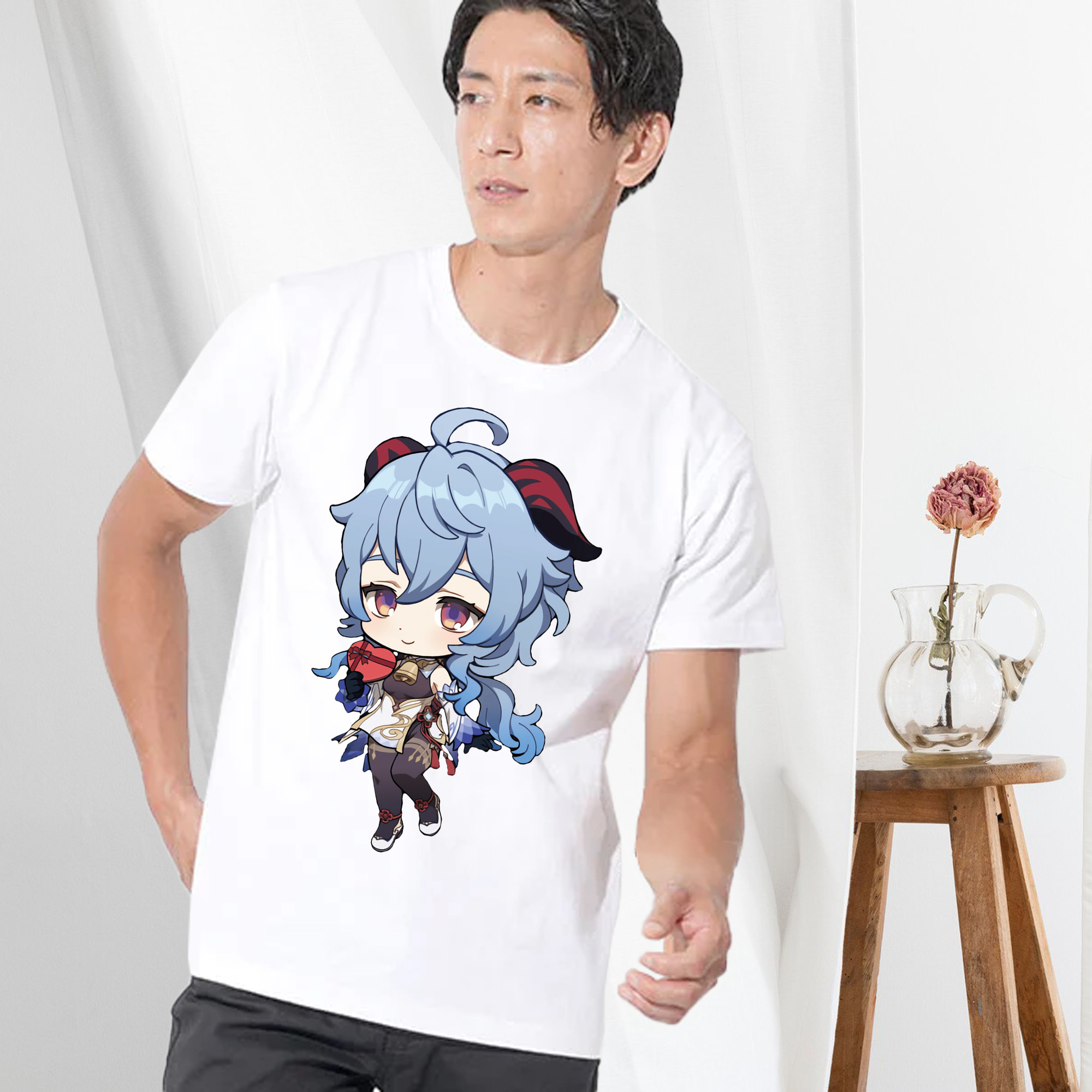 げんし神 甘雨 かんう genshin Ganyu 綿100％ メンズ半袖Tシャツ｜肌触りやわらか＆通気性