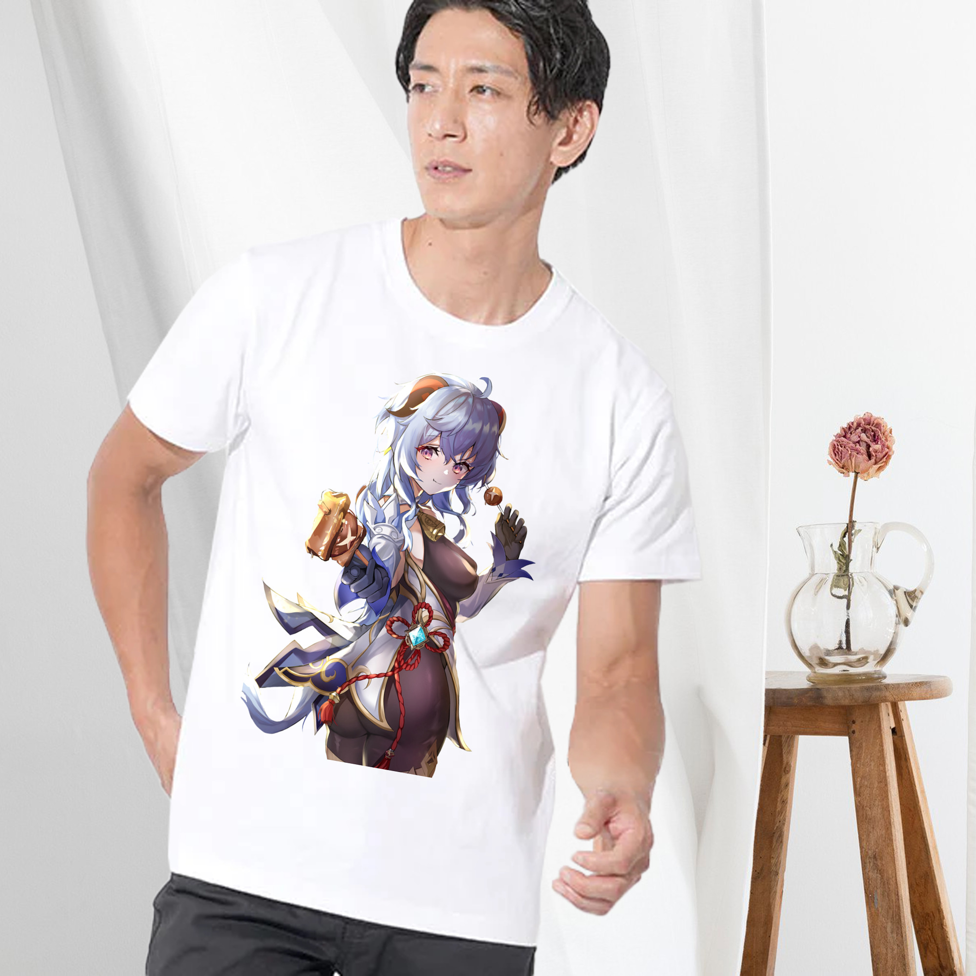 げんし神 甘雨 かんう genshin Ganyu 綿100％ メンズ半袖Tシャツ｜肌触りやわらか＆通気性