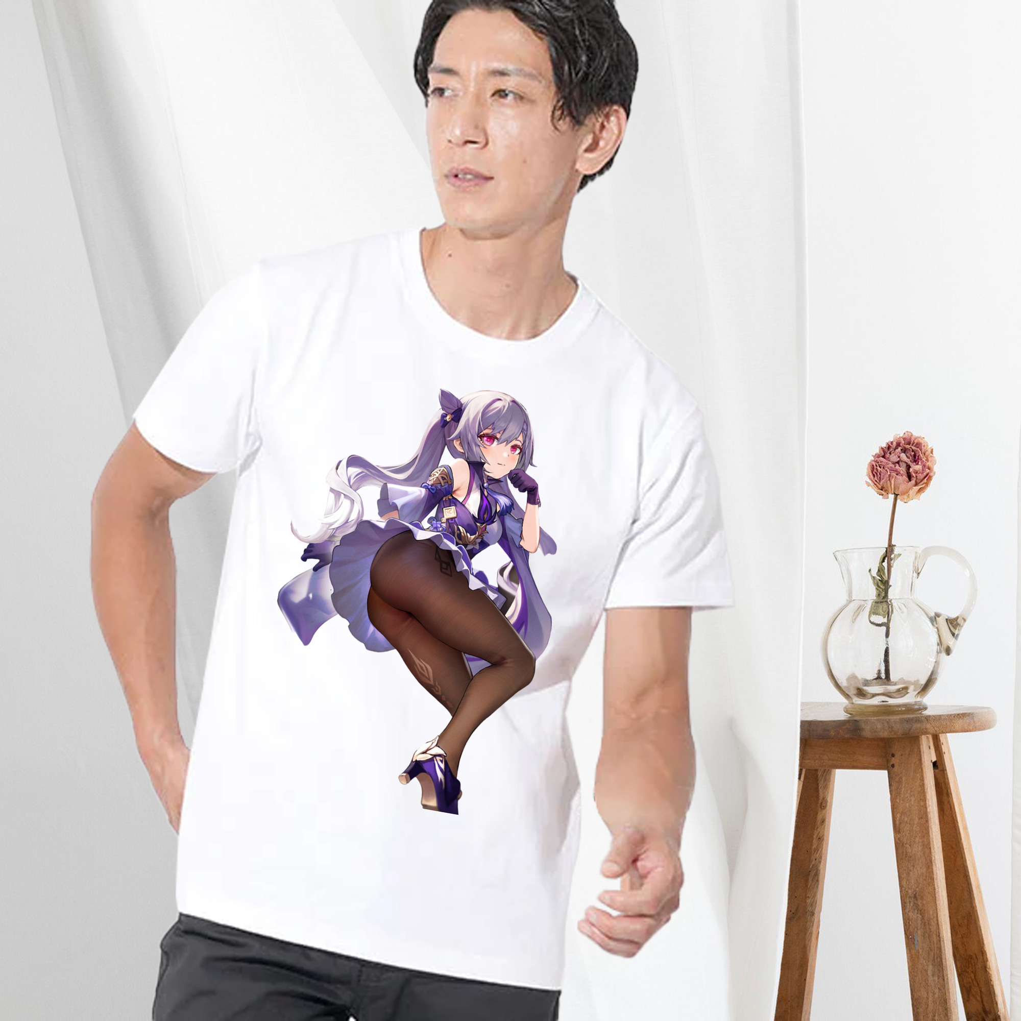 げんし神 刻晴 こくせい genshin Kokusei 綿100％ メンズ半袖Tシャツ｜肌触りやわらか＆通気性