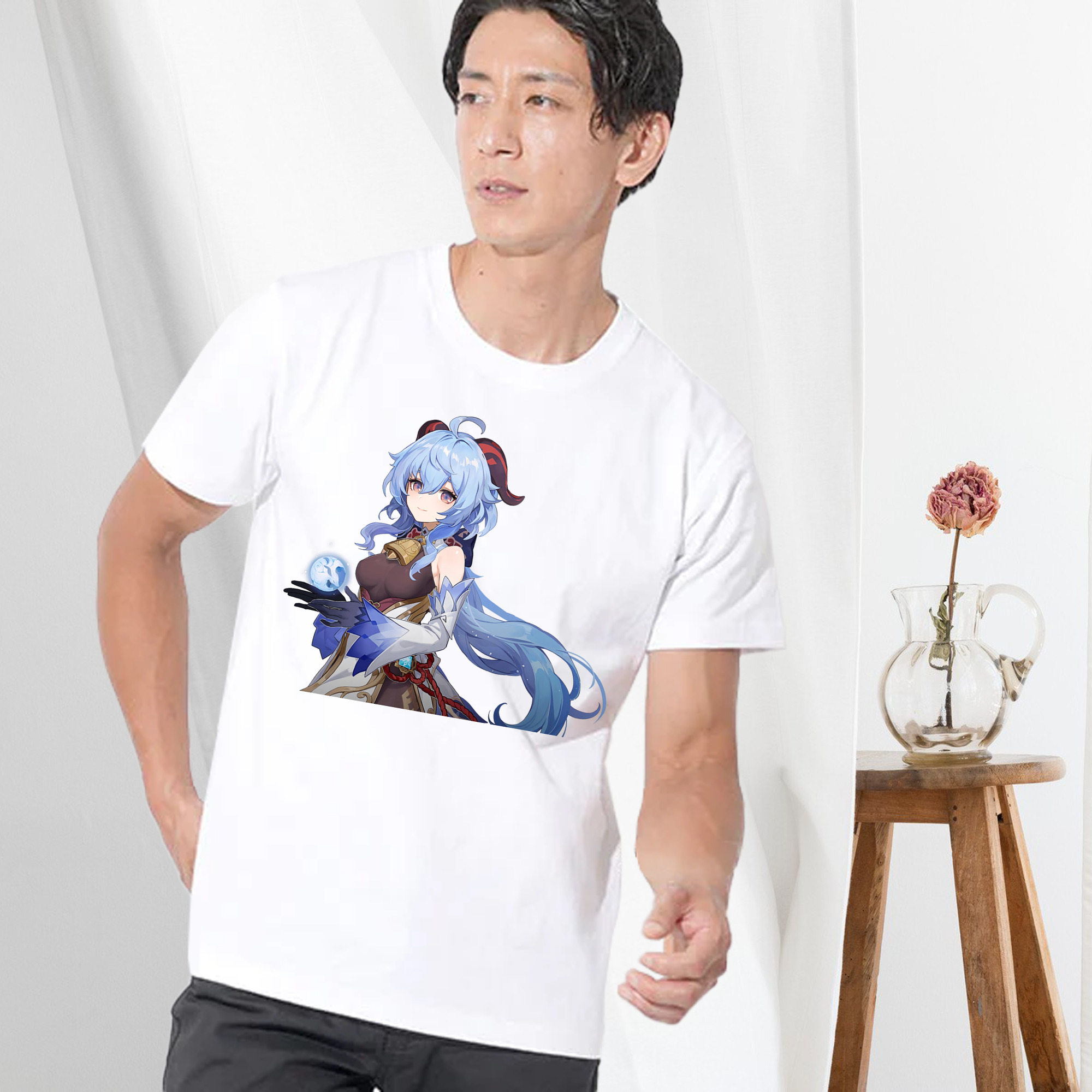 げんし神 甘雨 かんう genshin Ganyu 綿100％ メンズ半袖Tシャツ｜肌触りやわらか＆通気性