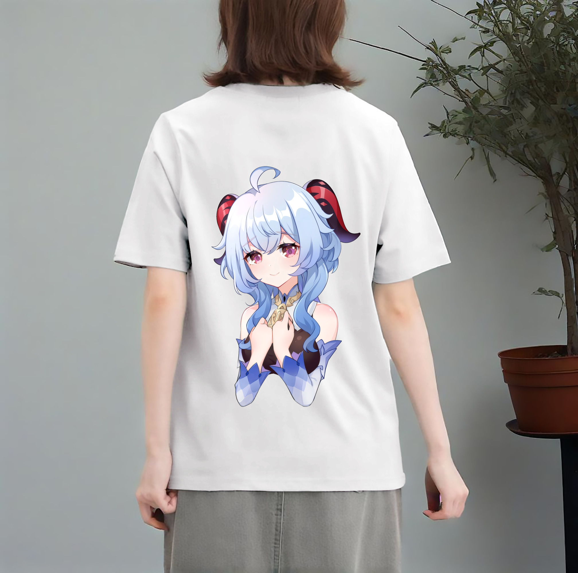 げんし神 甘雨 かんう genshin Ganyu レディース半袖Tシャツ(バックプリント)