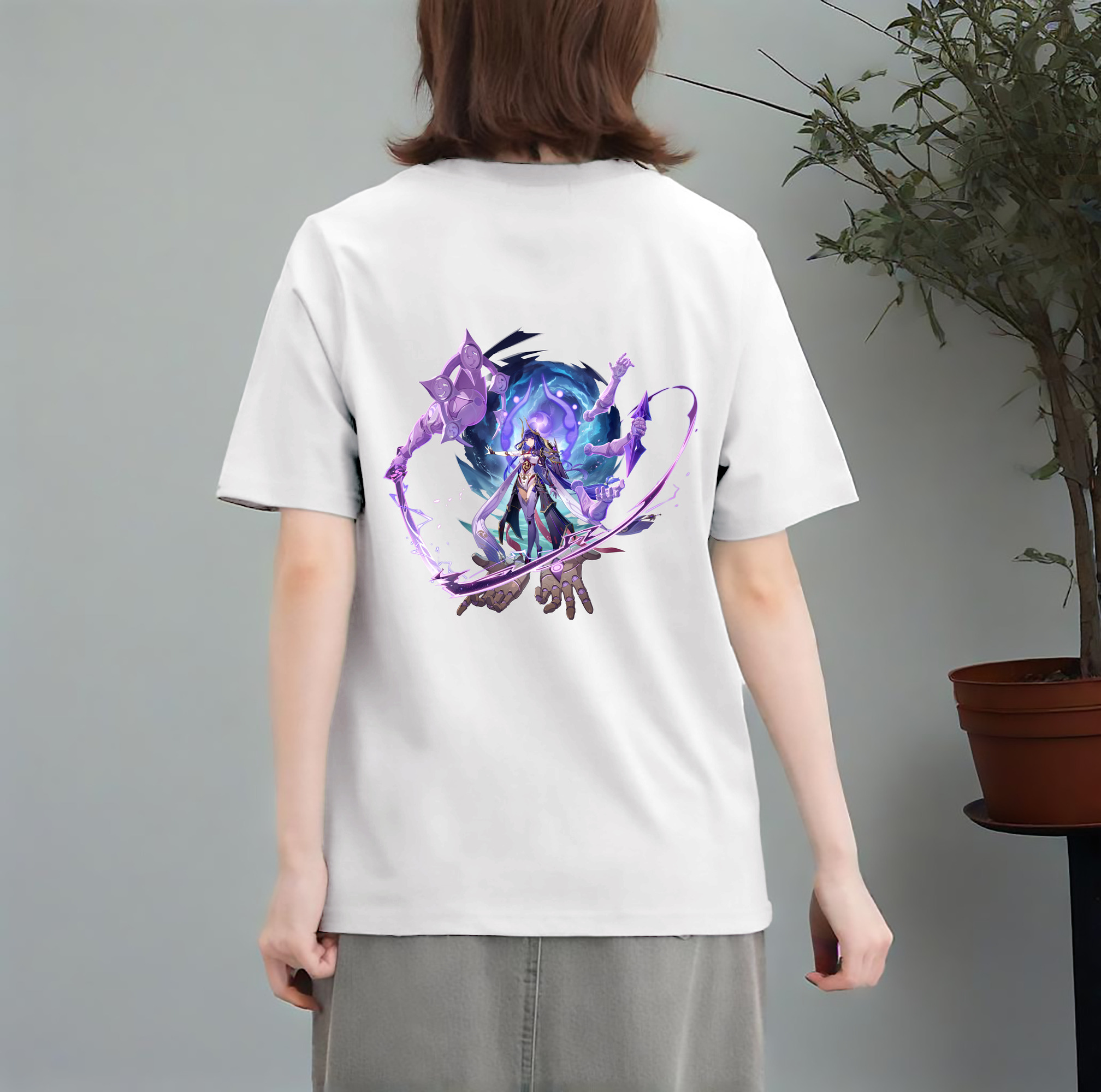 げんし神 雷電将軍 らいでんしょうぐん genshin Raiden Shogun レディース半袖Tシャツ(バックプリント)