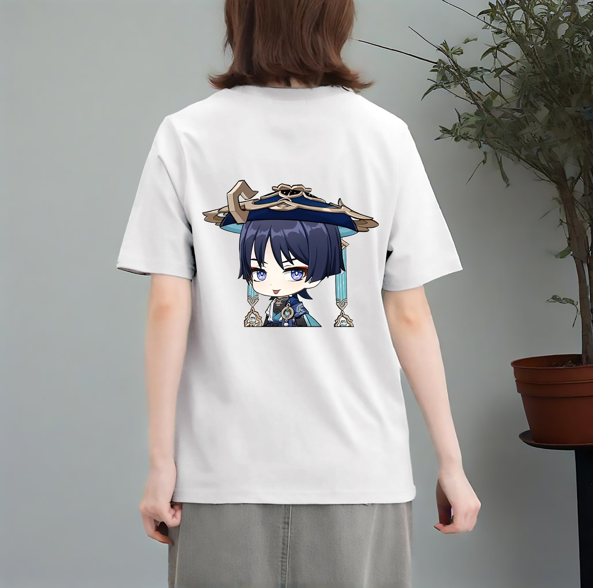 げんし神 さんペい genshin Sanpei レディース半袖Tシャツ(バックプリント)