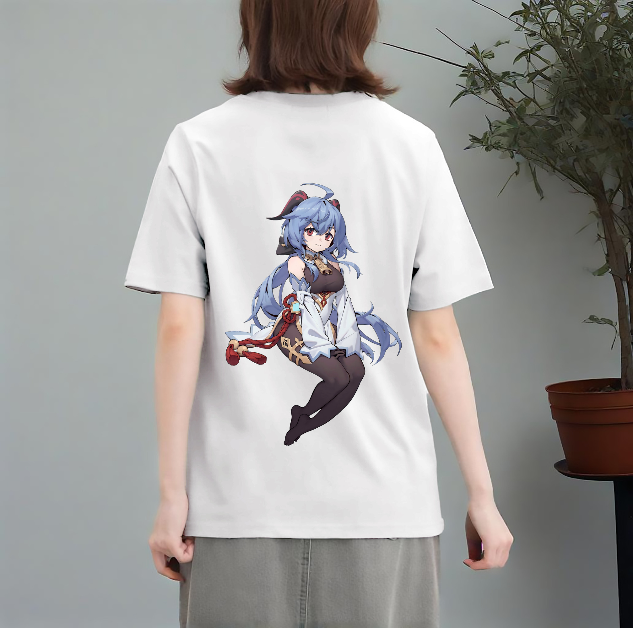 げんし神 甘雨 かんう genshin Ganyu レディース半袖Tシャツ(バックプリント)