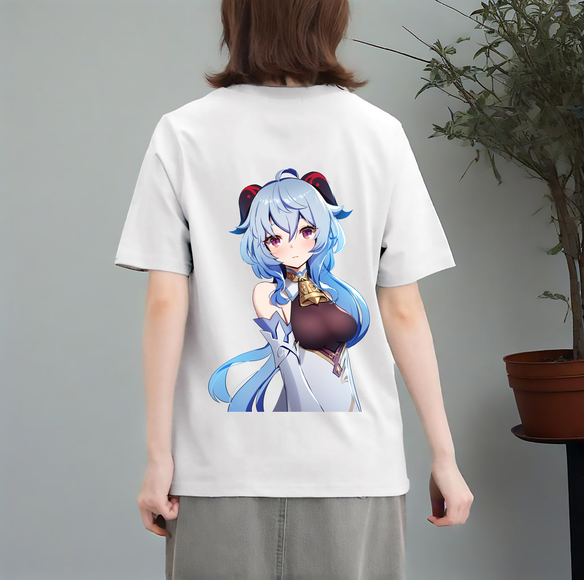 げんし神 甘雨 かんう genshin Ganyu レディース半袖Tシャツ(バックプリント)