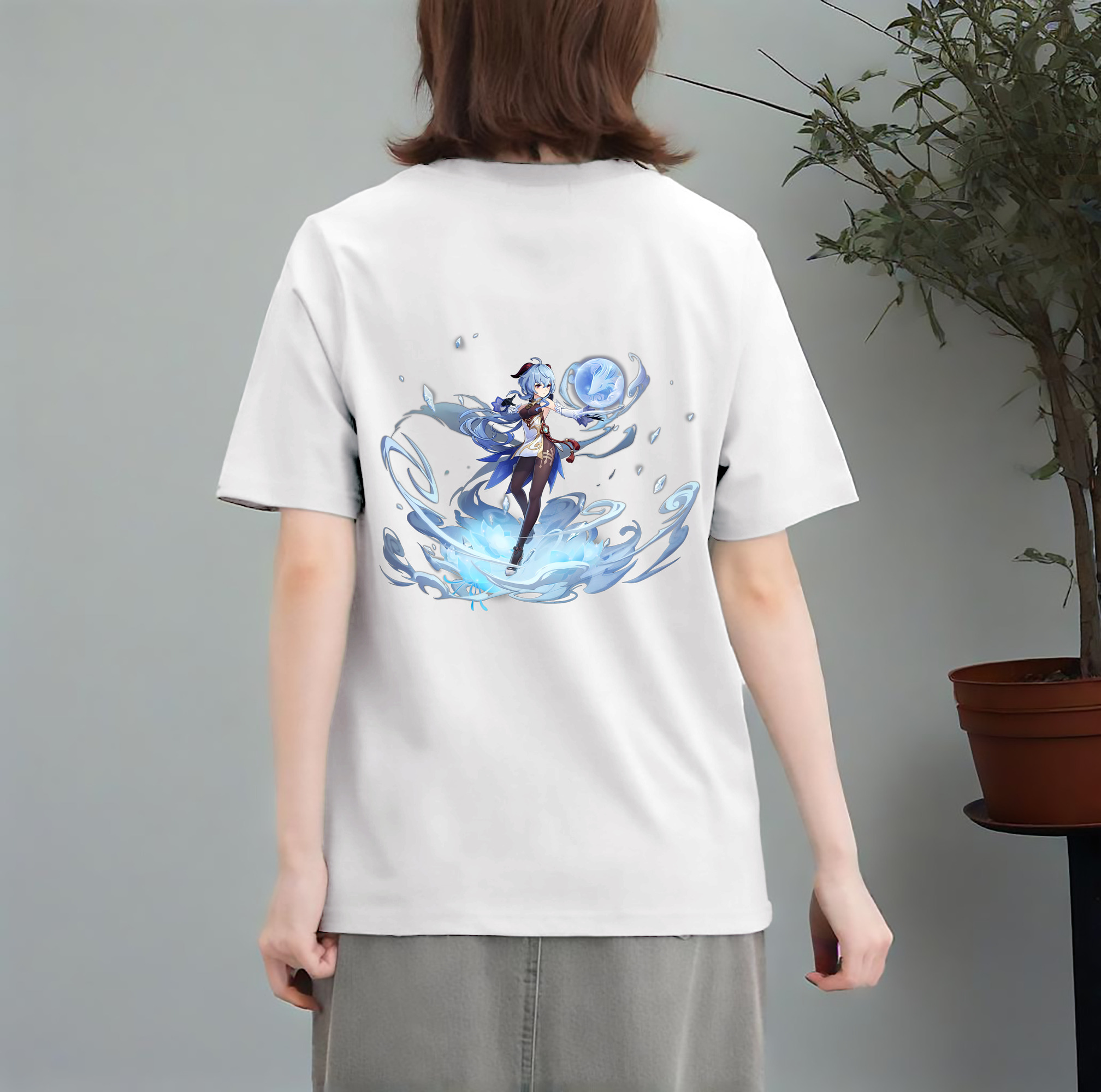 げんし神 甘雨 かんう genshin Ganyu レディース半袖Tシャツ(バックプリント)